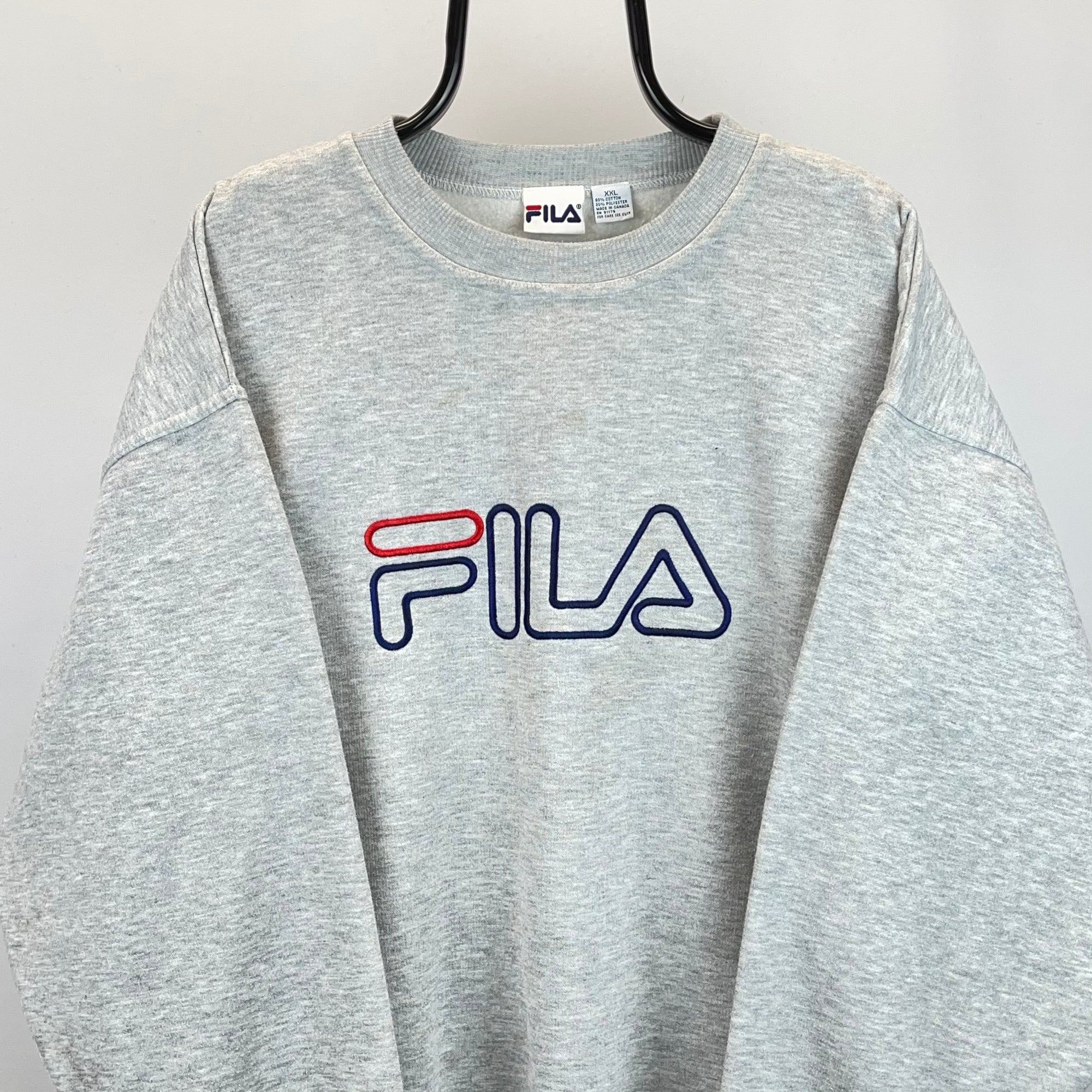Vintage Fila Spellout Sweatshirt in Grey - Men's XL/Women's XXL