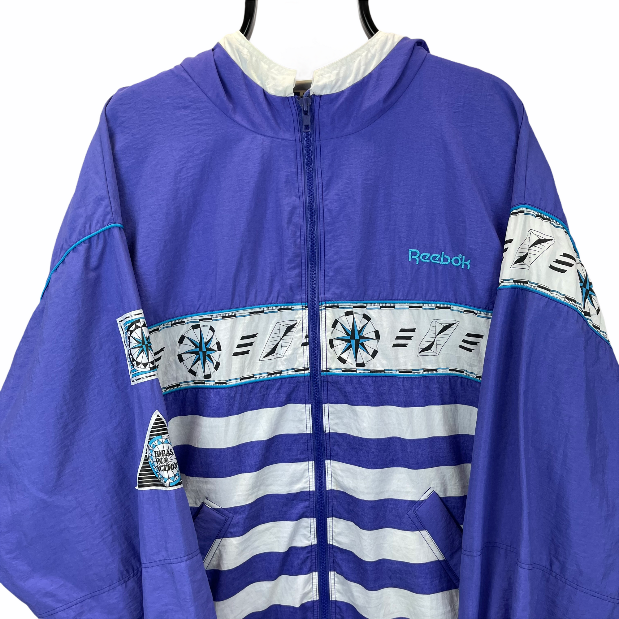 VINTAGE REEBOK TRACK JACKET IN PURPLE & WHITE - MEN'S LARGE/WOMEN'S XL