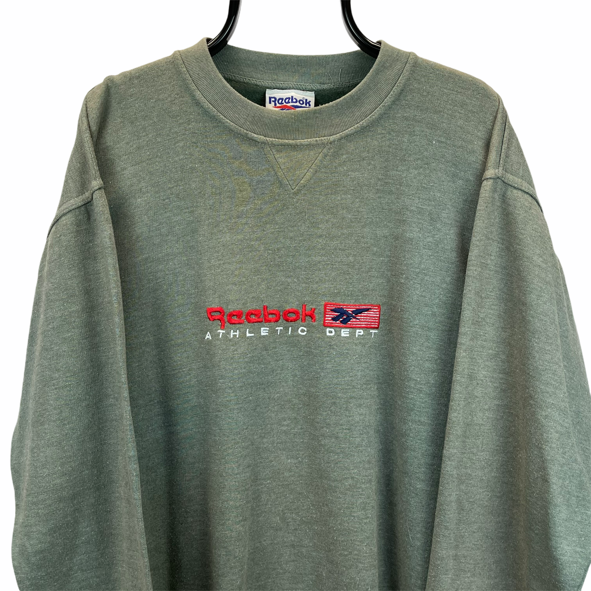 Vintage 80s Reebok Spellout Sweatshirt in Green & Red - Men's Large/Women's XL