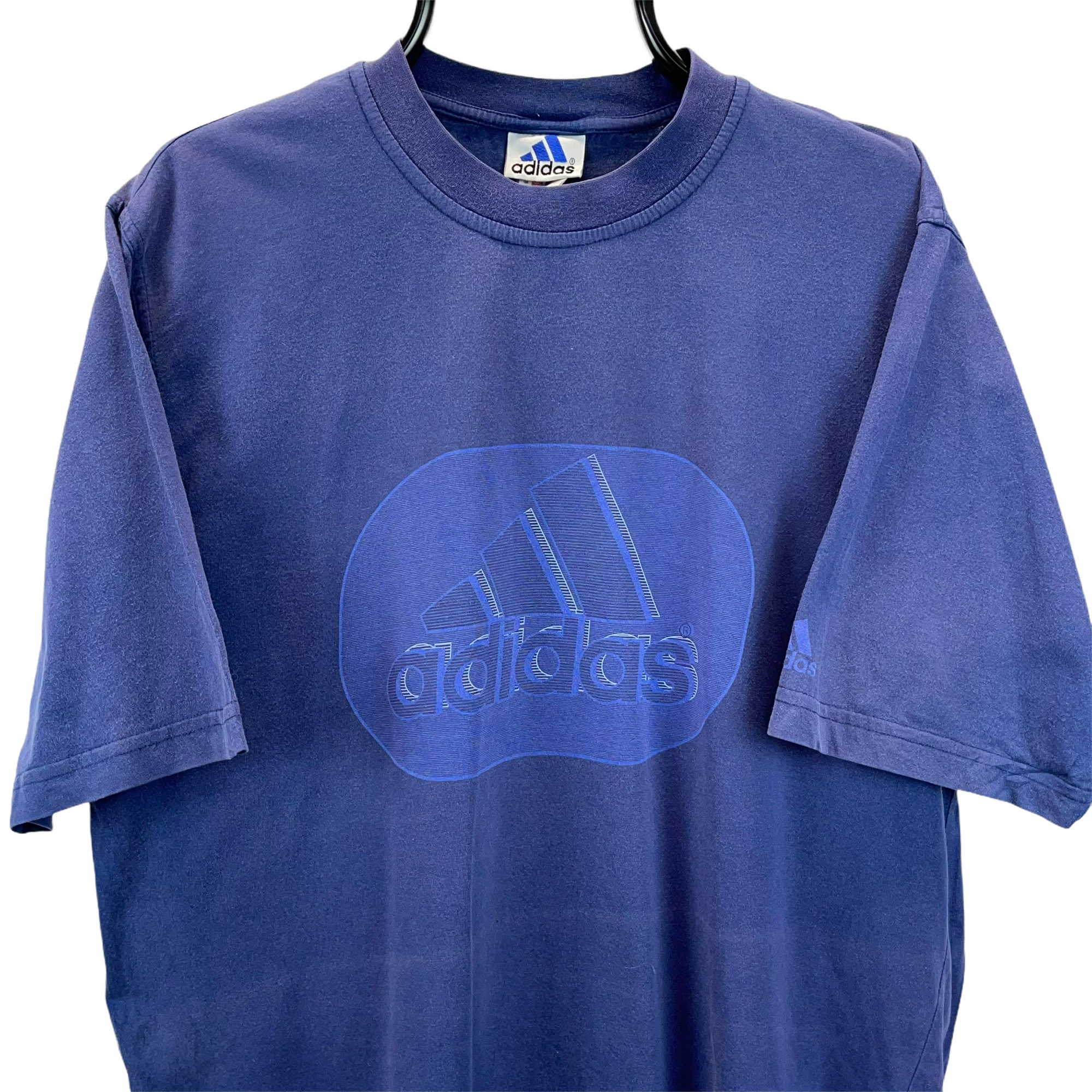 Vintage 90s Adidas Spellout Tee in Navy - Men's Large/Women's XL