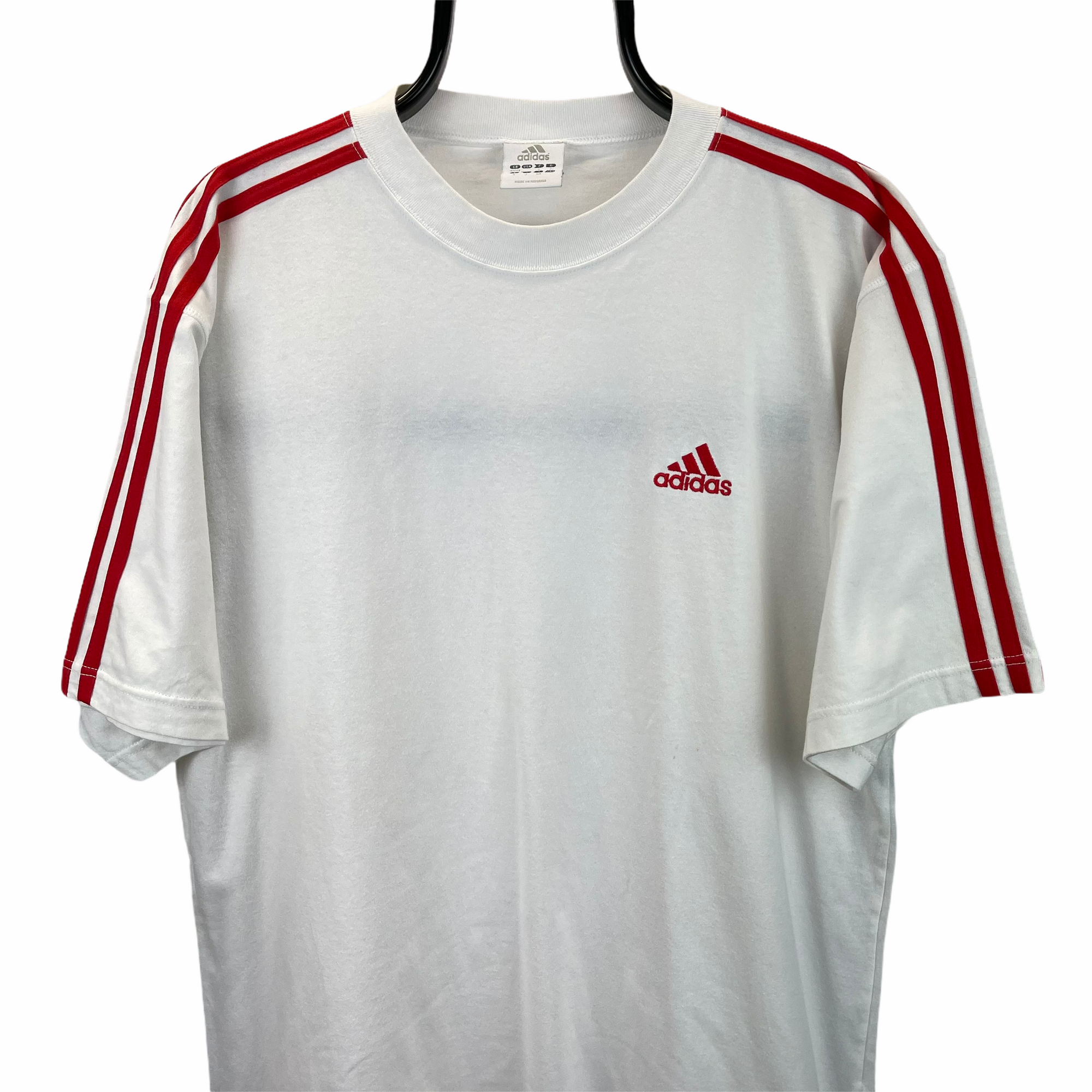 Vintage Adidas Embroidered Logo Tee in Red & White - Men's Large/Women's XL