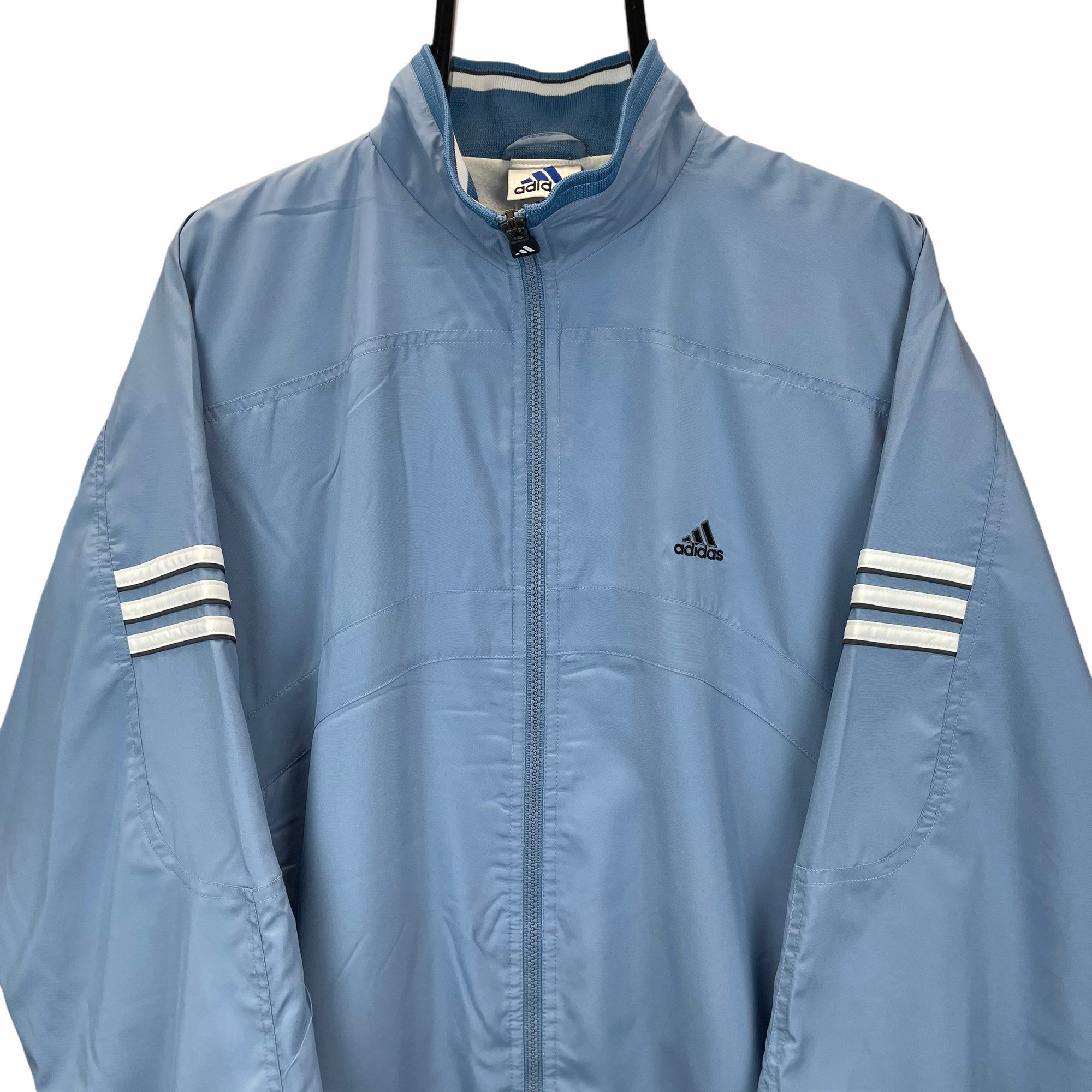 VINTAGE 90S ADIDAS TRACK JACKET IN LIGHT BLUE & WHITE - MEN'S LARGE/WOMEN'S XL