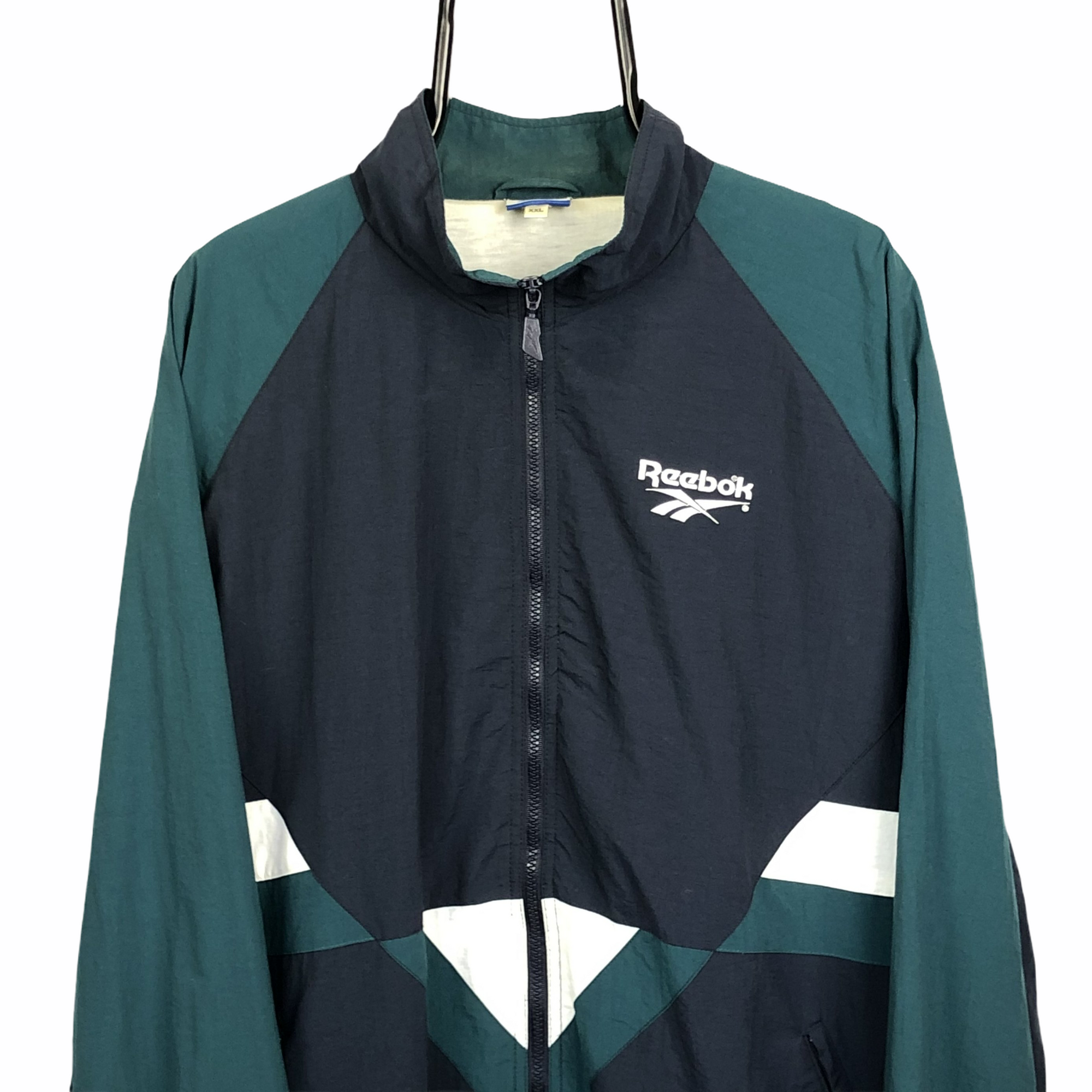Vintage Reebok Track Jacket in Navy, Green & White - Men's XXL/Women's XXXL