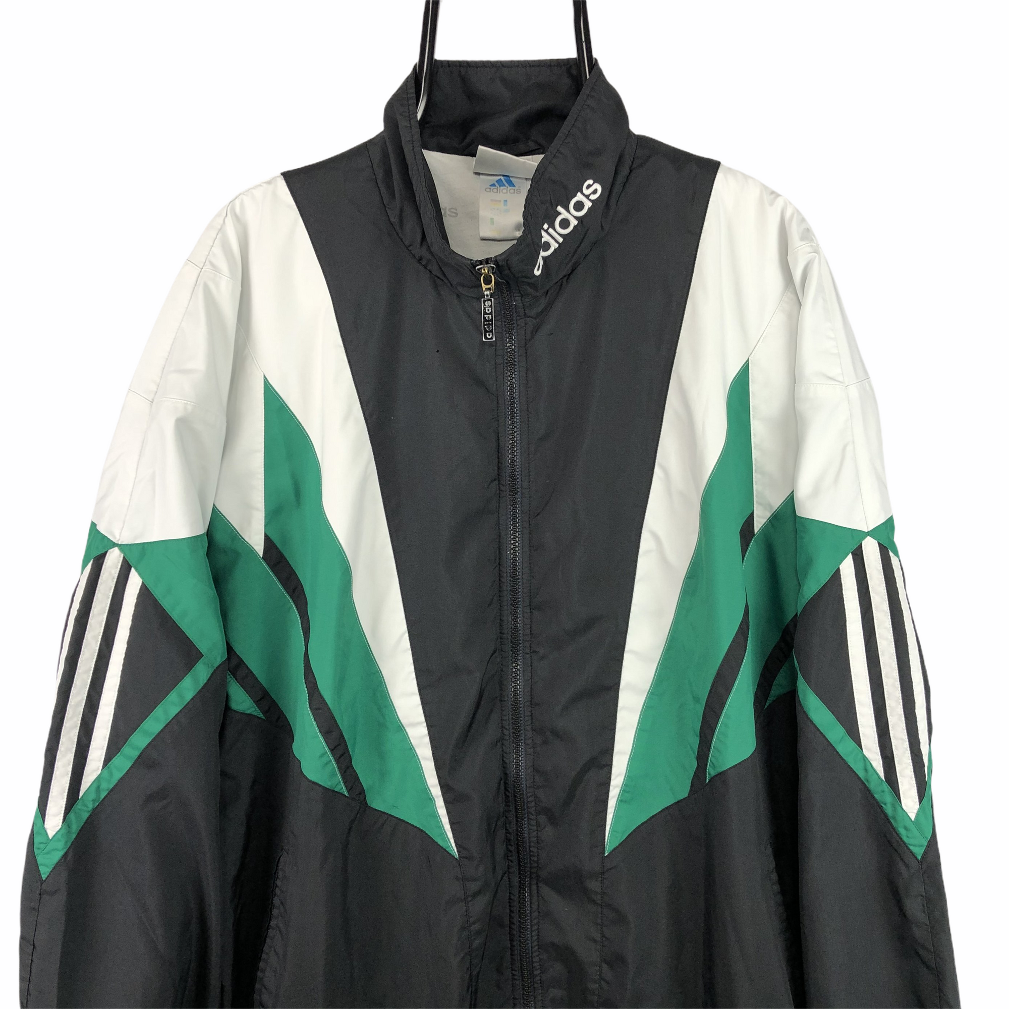 Vintage 90s Adidas Track Jacket in Black, Green & White - Men's XL/Women's XXL