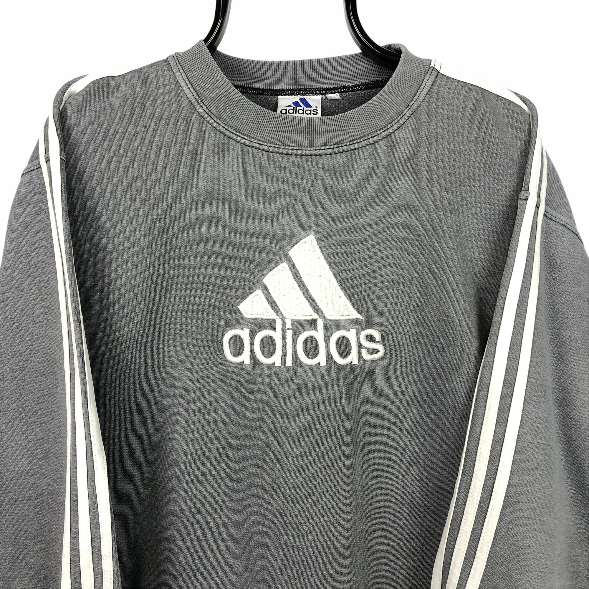 Vintage 90s Adidas Spellout Sweatshirt in Grey & White - Men's Small/Women's Medium