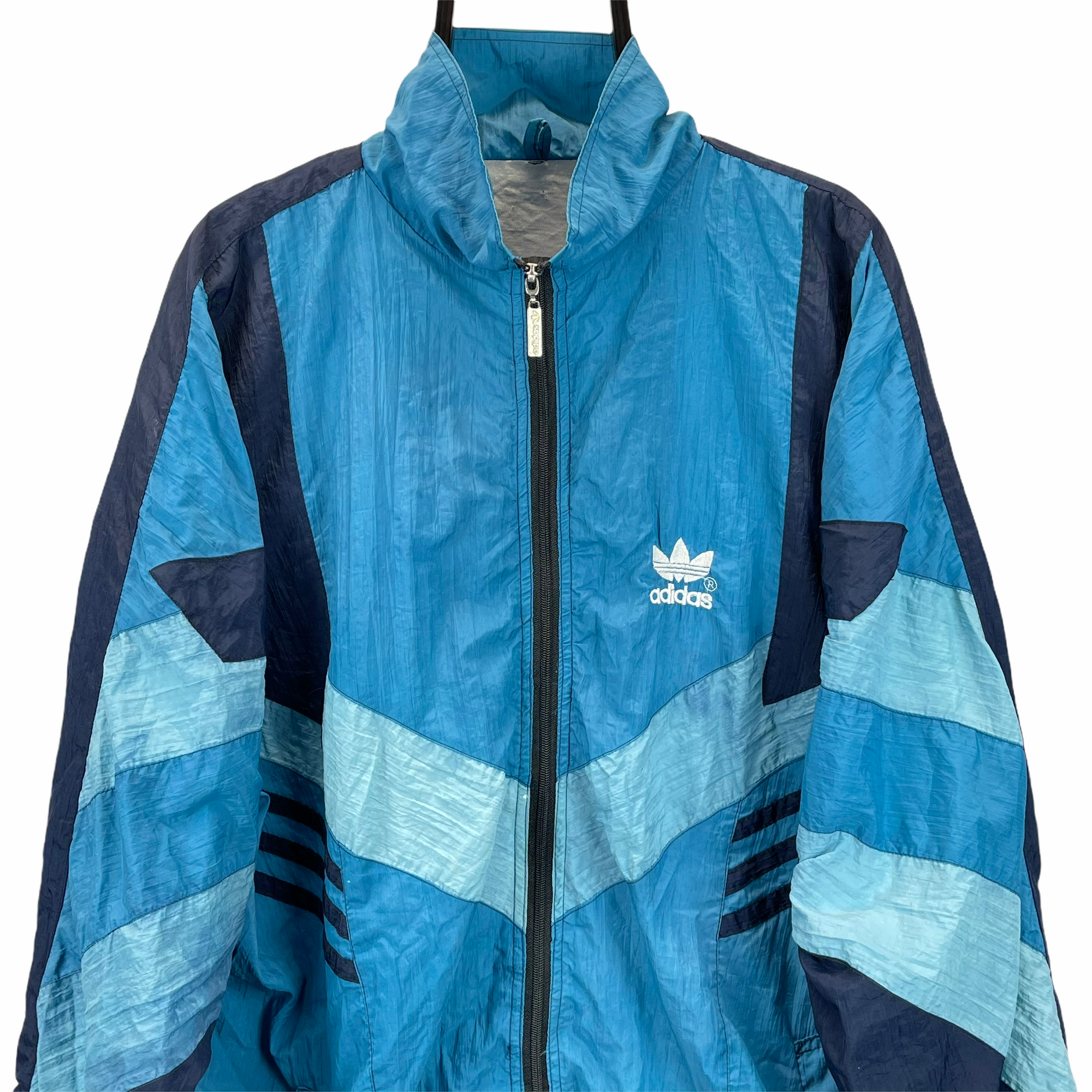 VINTAGE 90S ADIDAS TRACK JACKET IN BLUE & NAVY - MEN'S XL/WOMEN'S XXL
