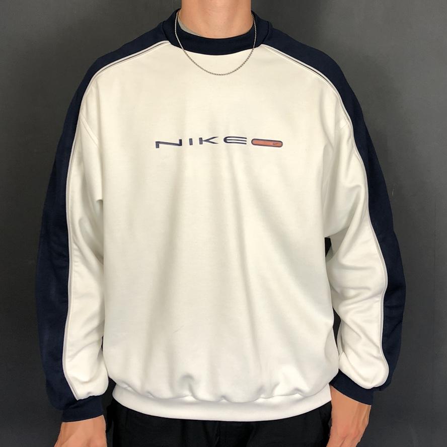 Vintage Nike Spellout Sweatshirt in White & Navy - Vintique Clothing