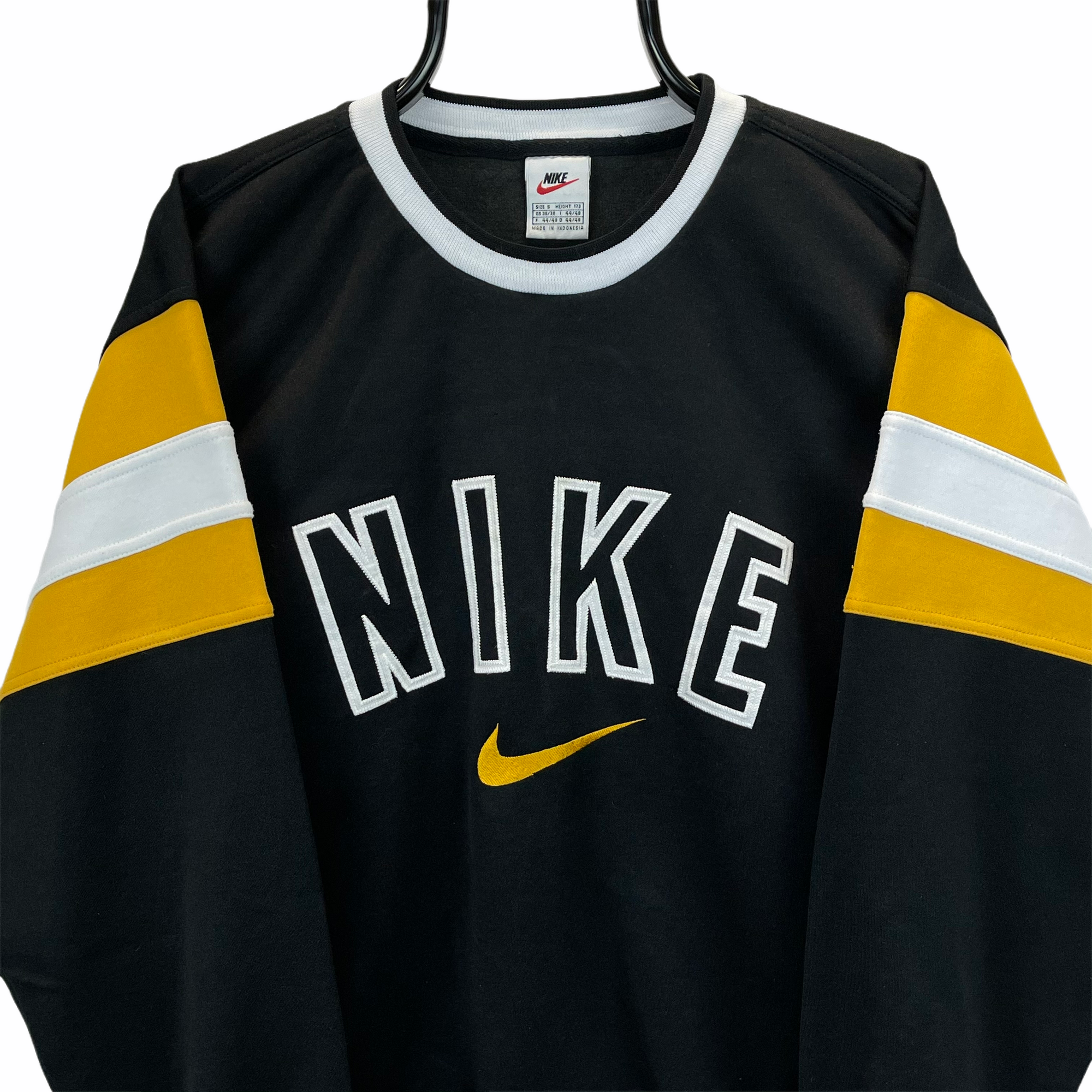 Vintage 90s Nike Spellout Sweatshirt in Black, Yellow & White - Men's Small/Women's Medium