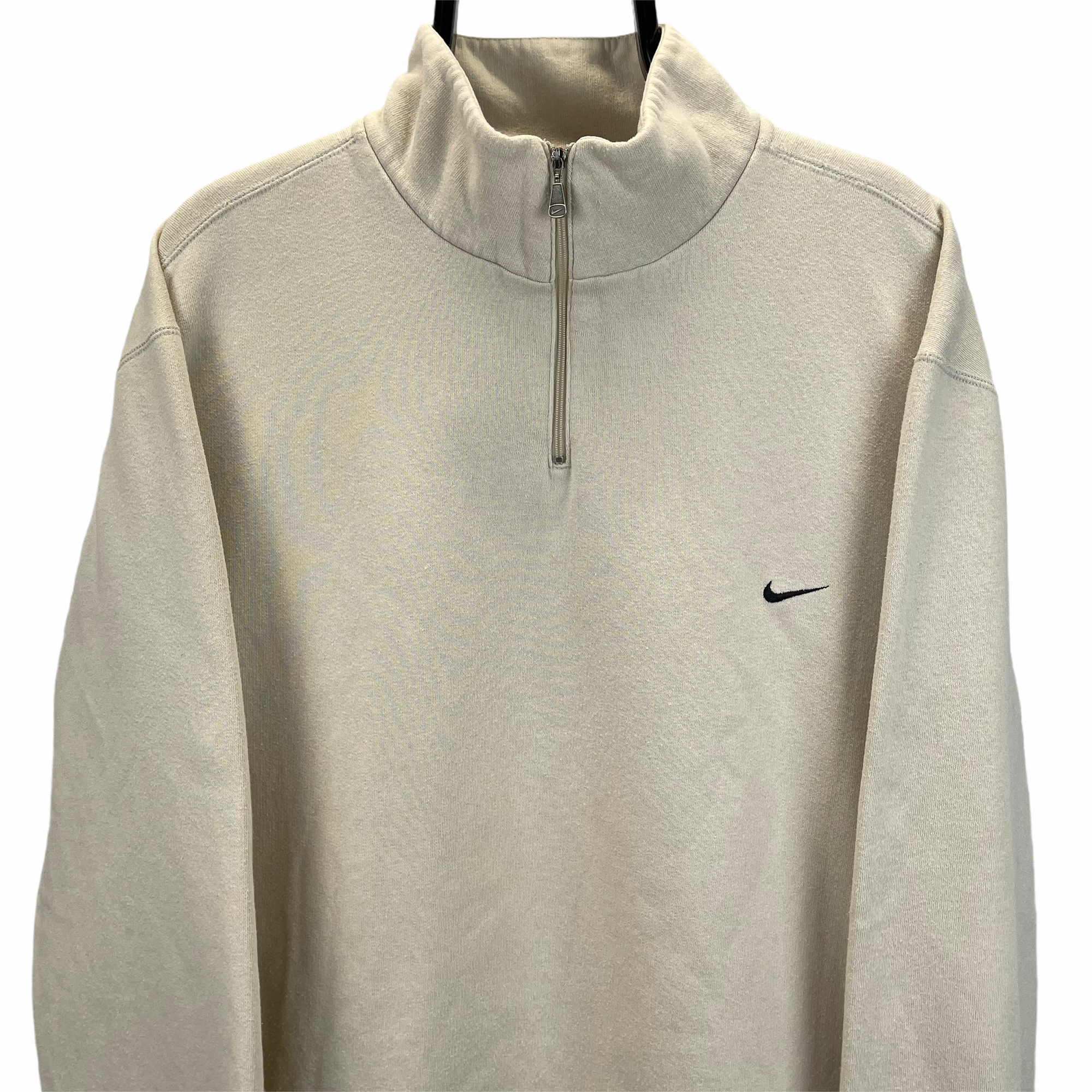 Vintage Nike Embroidered Swoosh 1/4 Zip Sweatshirt in Beige - Men's XL/Women's XXL