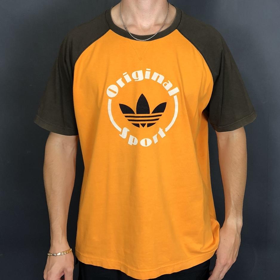 Vintage Adidas Originals T-Shirt in Orange & Charcoal - Large - Vintique Clothing