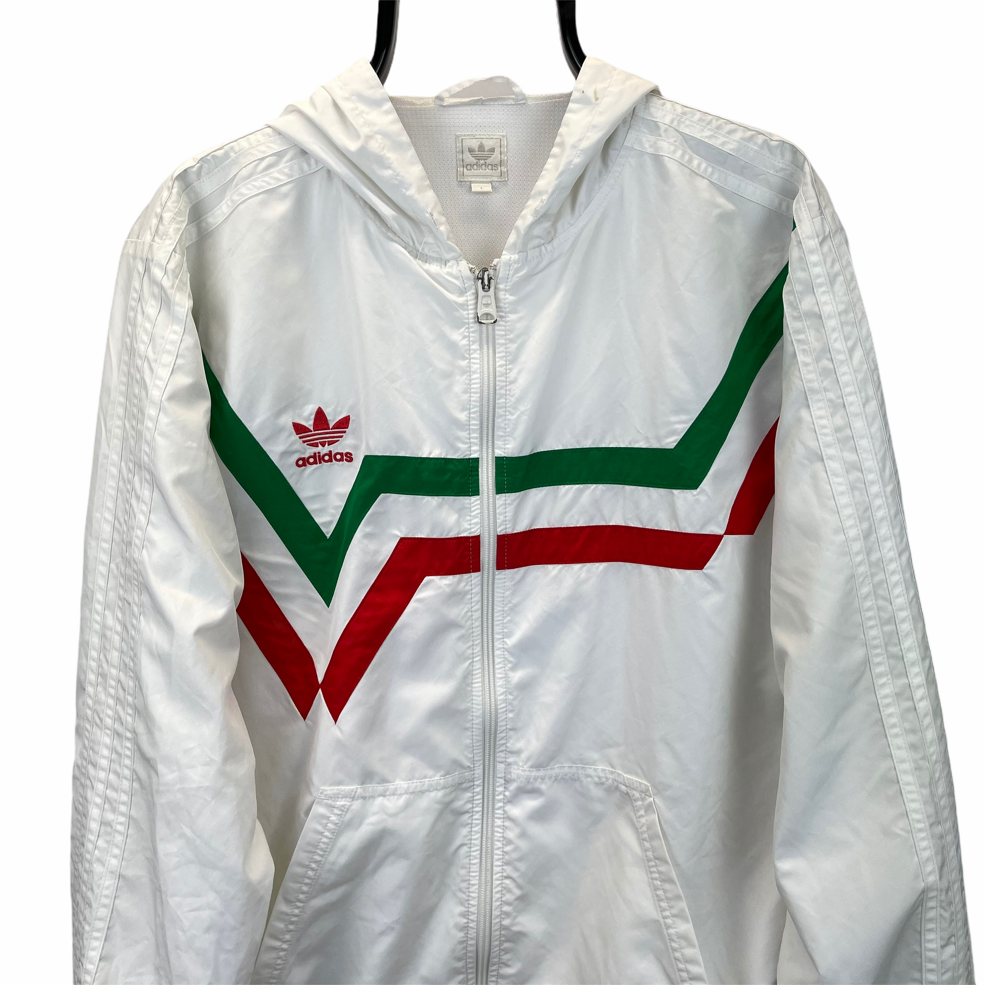 Vintage Adidas Track Jacket in White, Green & Red - Men's Medium/Women's Large