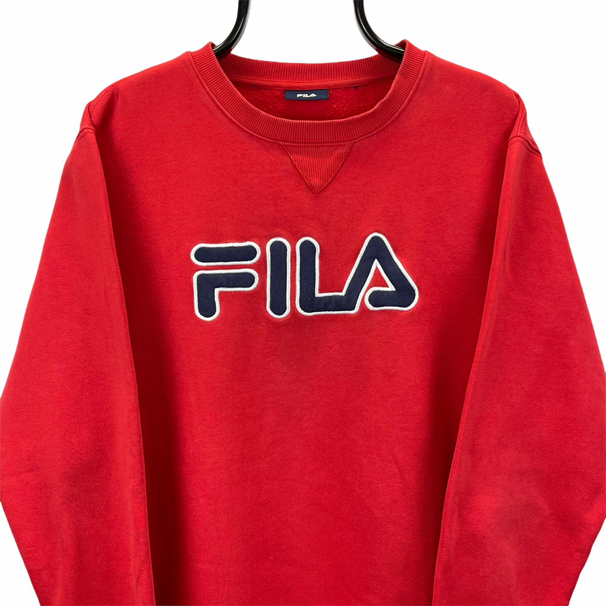 Vintage Fila Spellout Sweatshirt in Red & Navy - Men's Medium/Women's Large