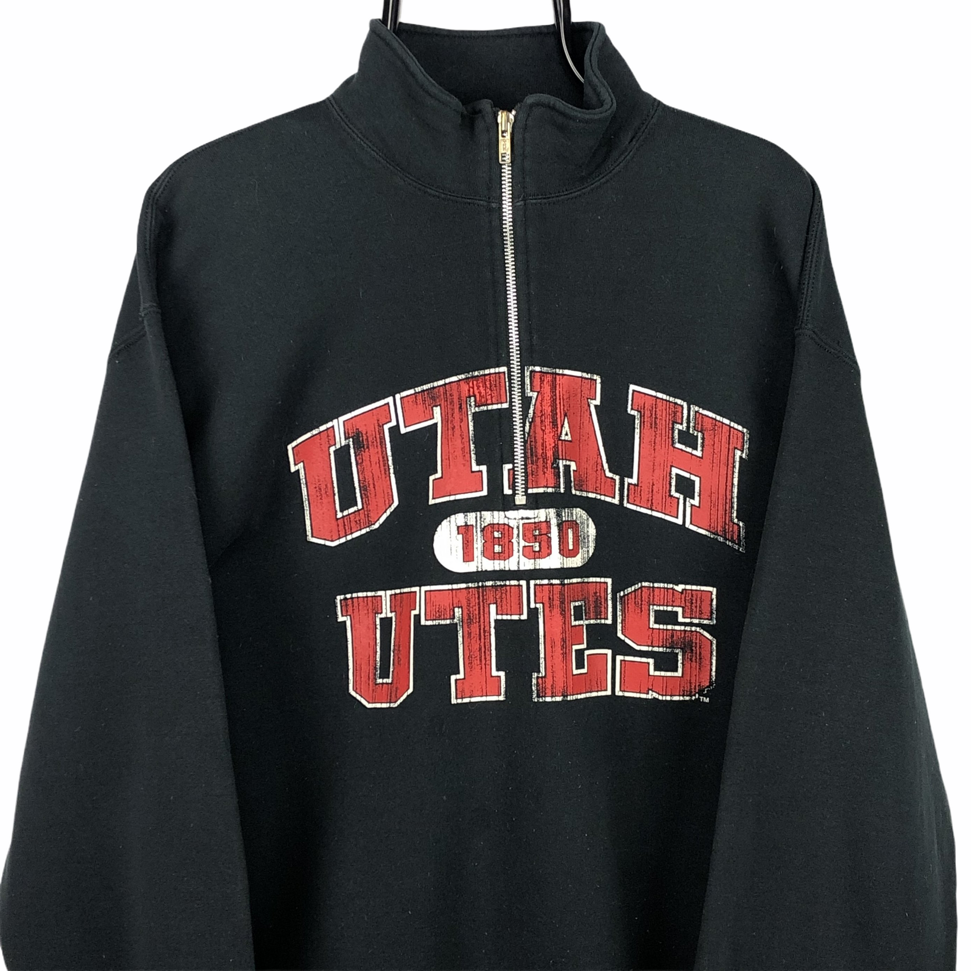 Vintage Russell Athletic Utah 1/4 Zip Sweatshirt in Black - Men's Medium/Women's Large