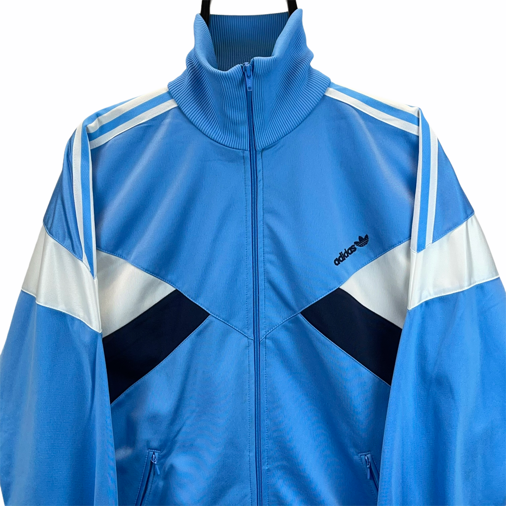Vintage 90s Adidas Track Jacket in Baby Blue, Navy & White - Men's Medium/Women's Large