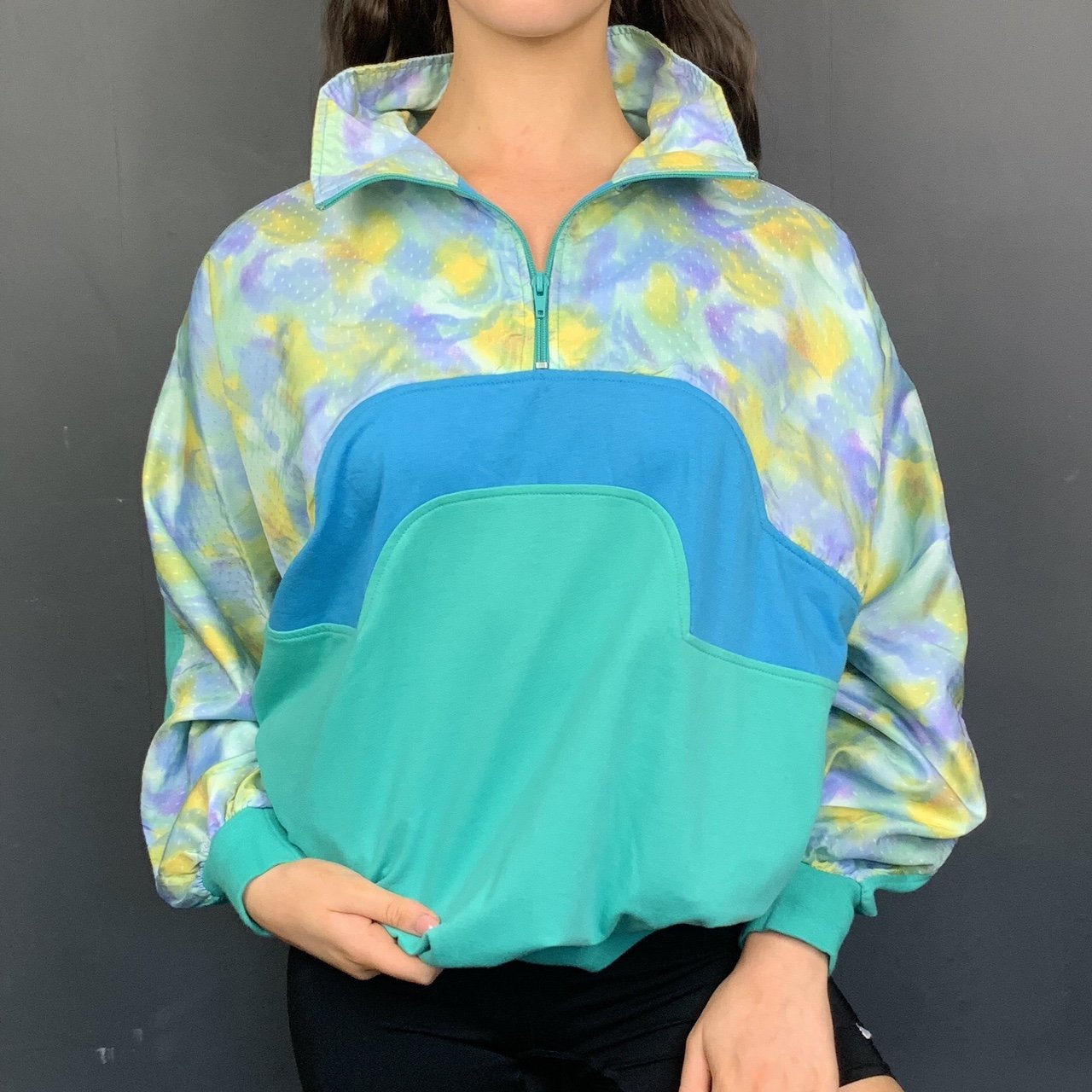 Blurred-Floral Vintage Shell Jacket/Track Jacket - Large - Vintique Clothing