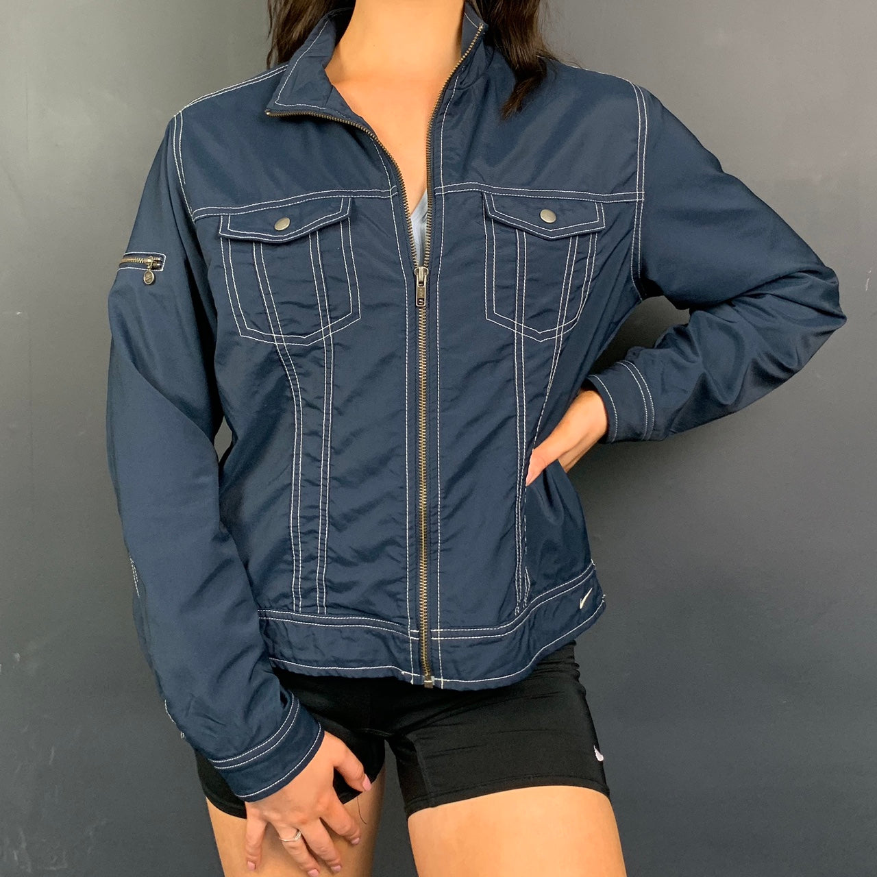Vintage Nike Nylon Jacket with Denim Look - Medium