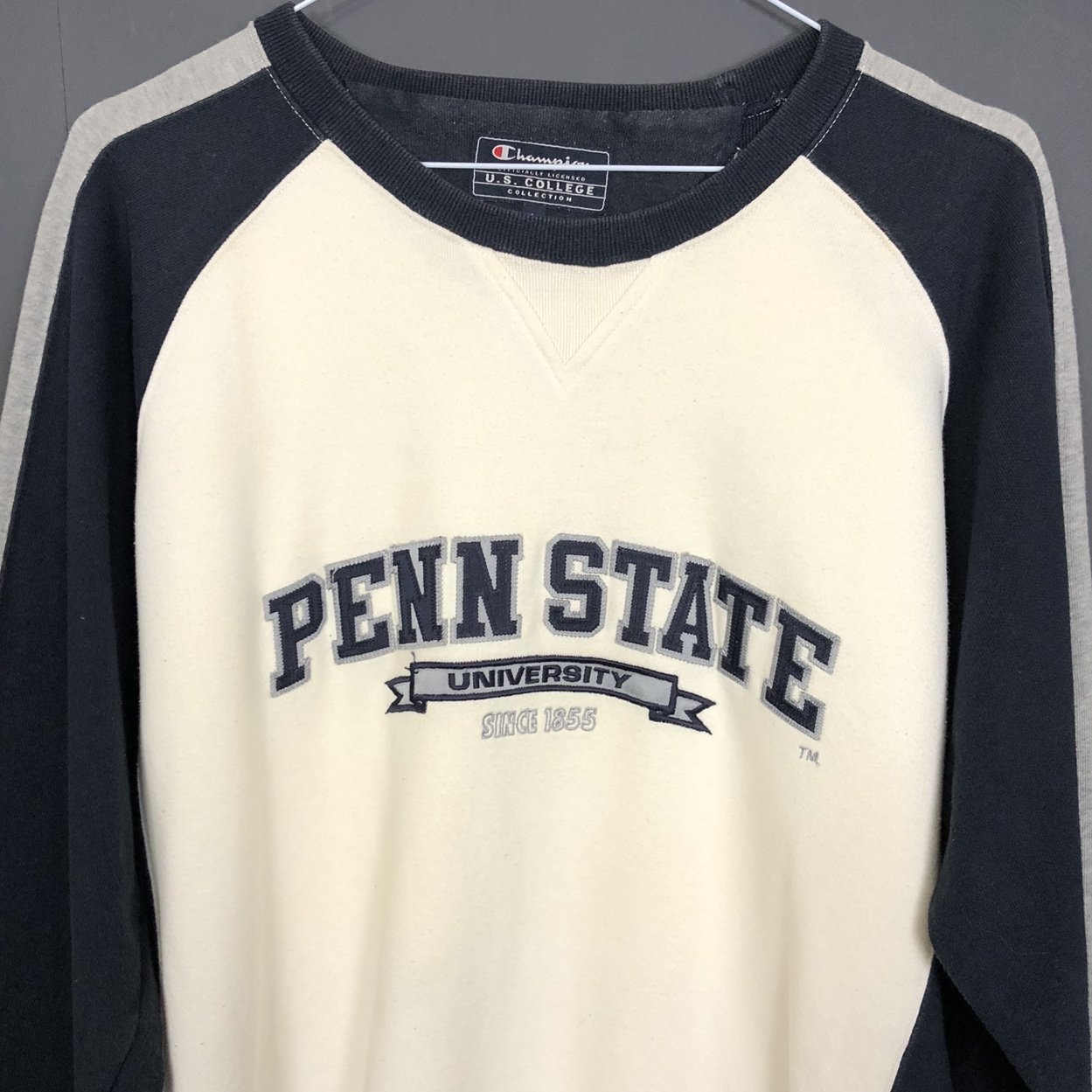 Vintage Champion Penn State Sweatshirt in Beige, Navy & Grey - Vintique Clothing