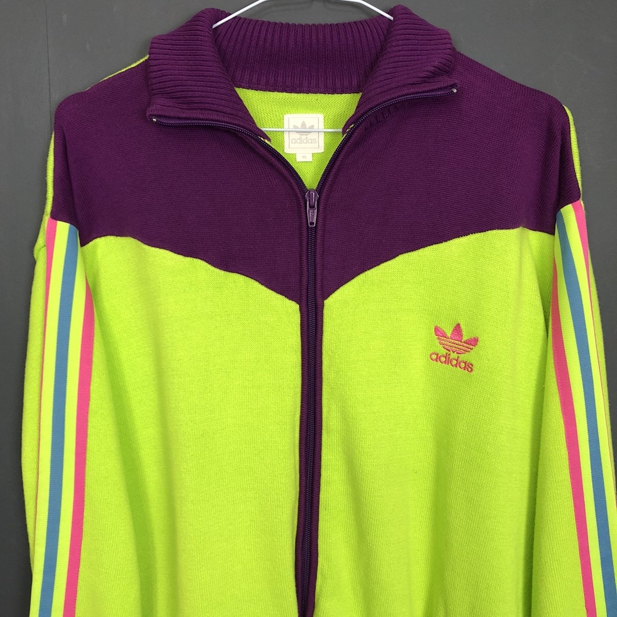 Vintage Adidas Track Jacket in Green, Blue, Pink & Purple - XL - Vintique Clothing