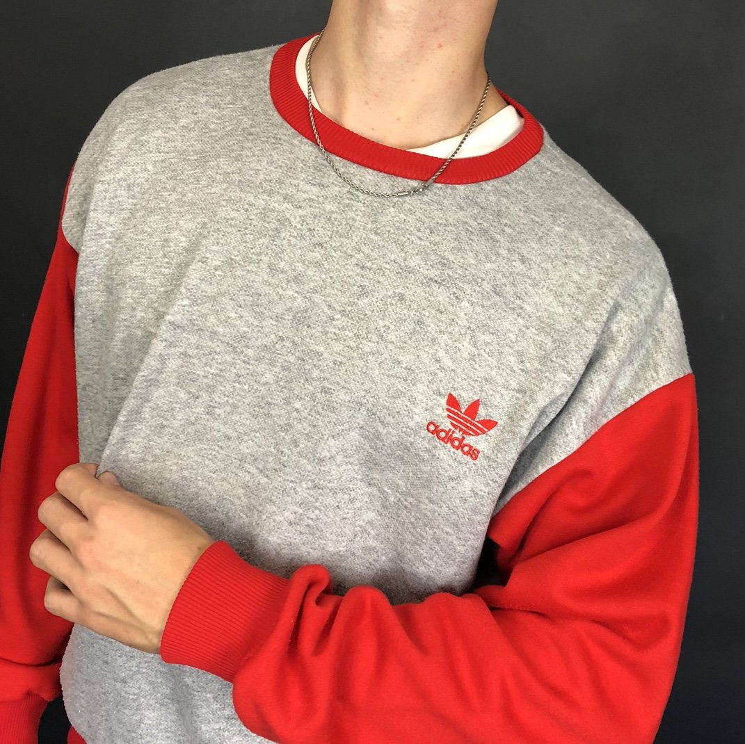 Vintage Adidas Originals Sweatshirt in Grey & Red - Vintique Clothing