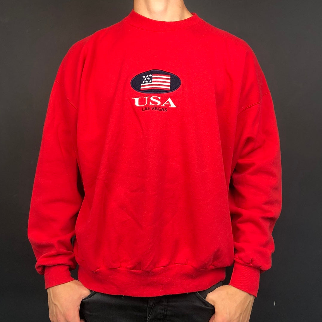 Vintage Sweatshirt with Embroidered USA Las Vegas Spellout