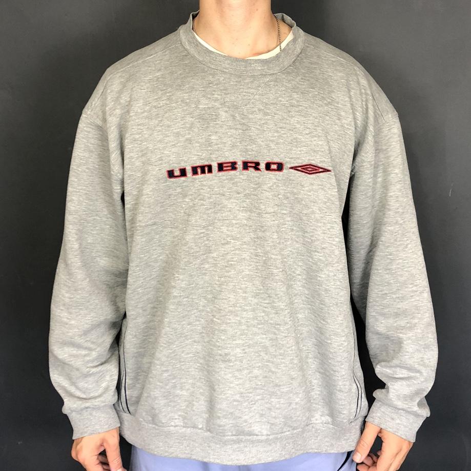 Vintage Umbro Spellout Sweatshirt in Grey, Red & Navy - XL - Vintique Clothing