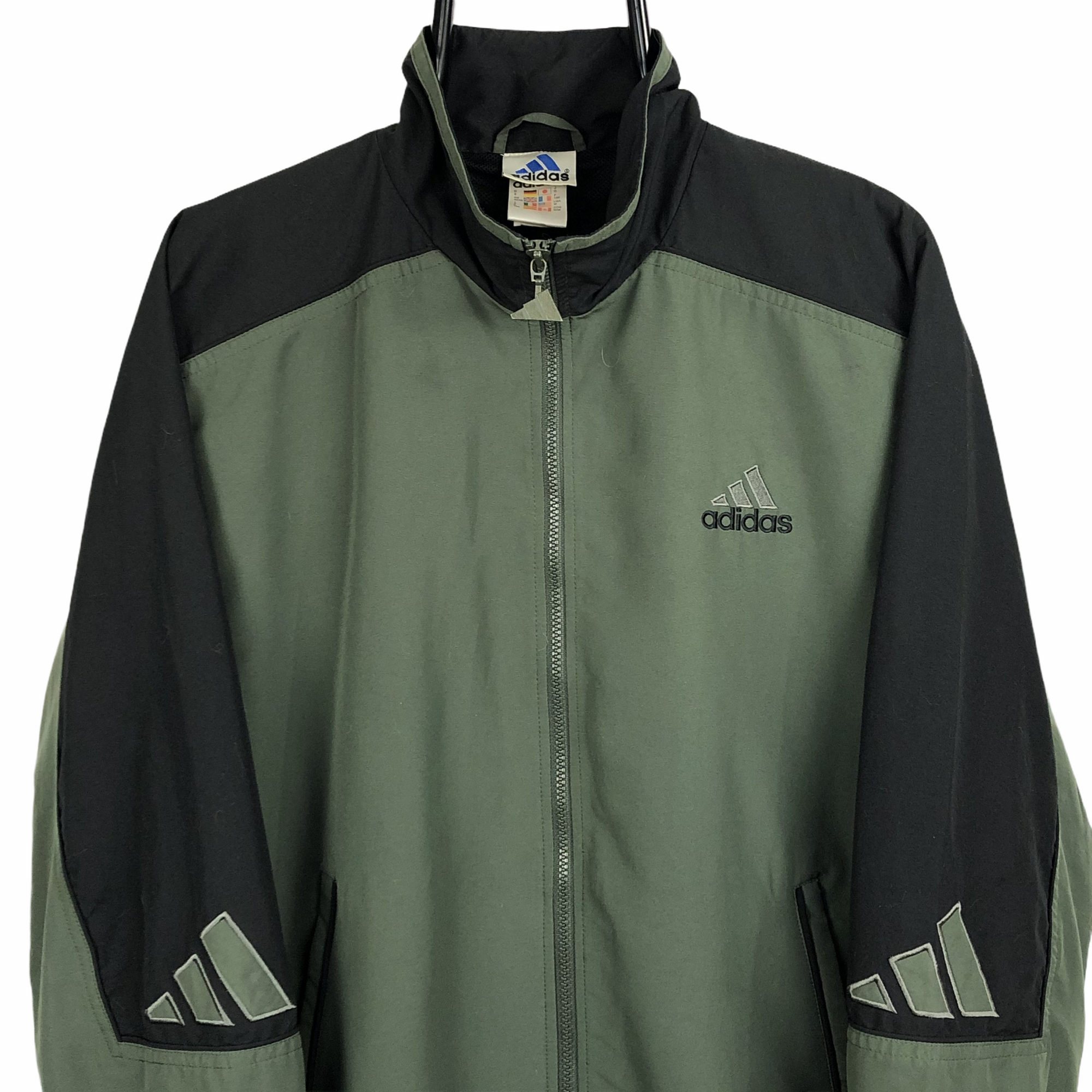 Vintage 90s Adidas Track Jacket in Dark Green/Black - Men's Large/Women's XL