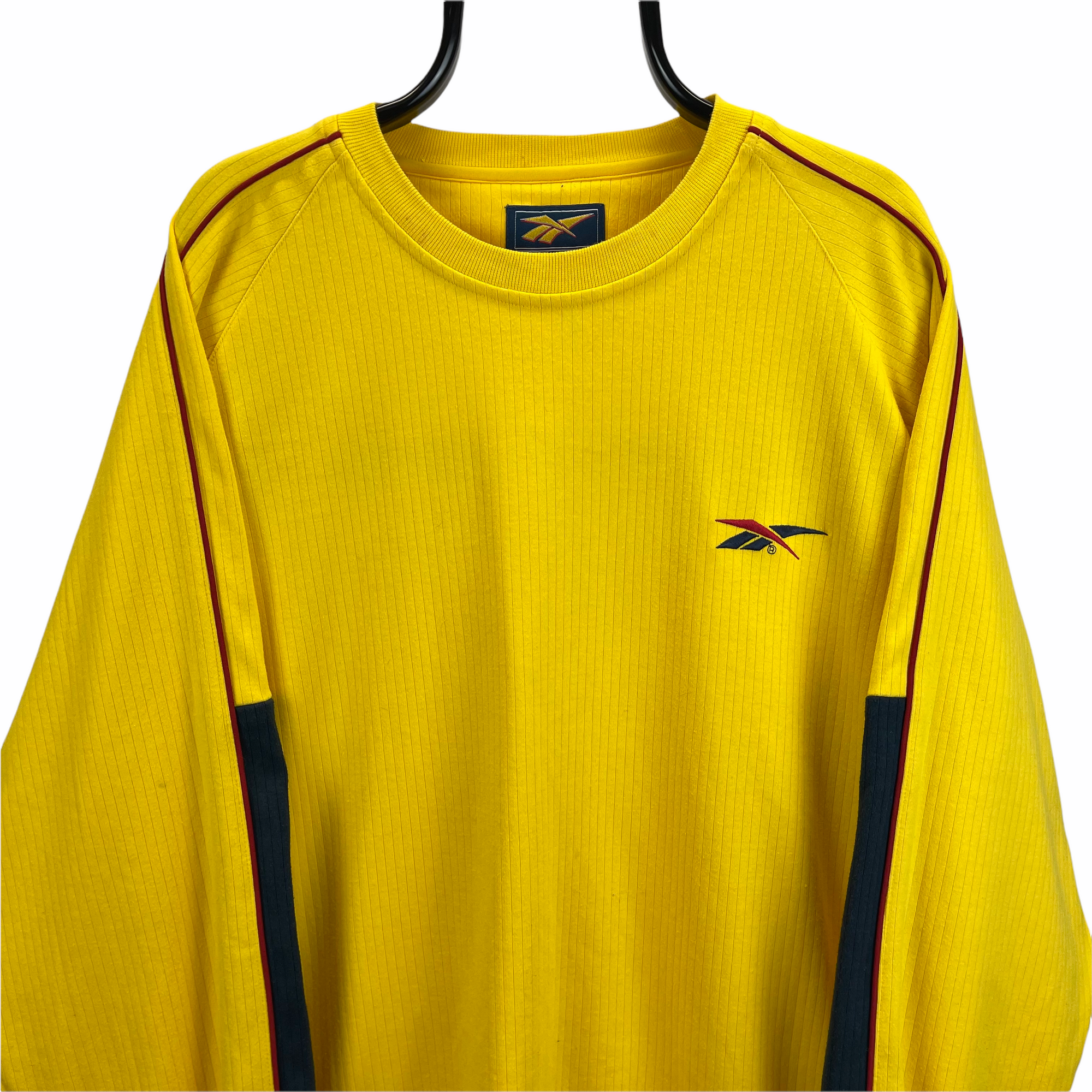 VINTAGE 90S REEBOK SMALL LOGO SWEATSHIRT IN YELLOW - MEN'S LARGE/WOMEN'S XL