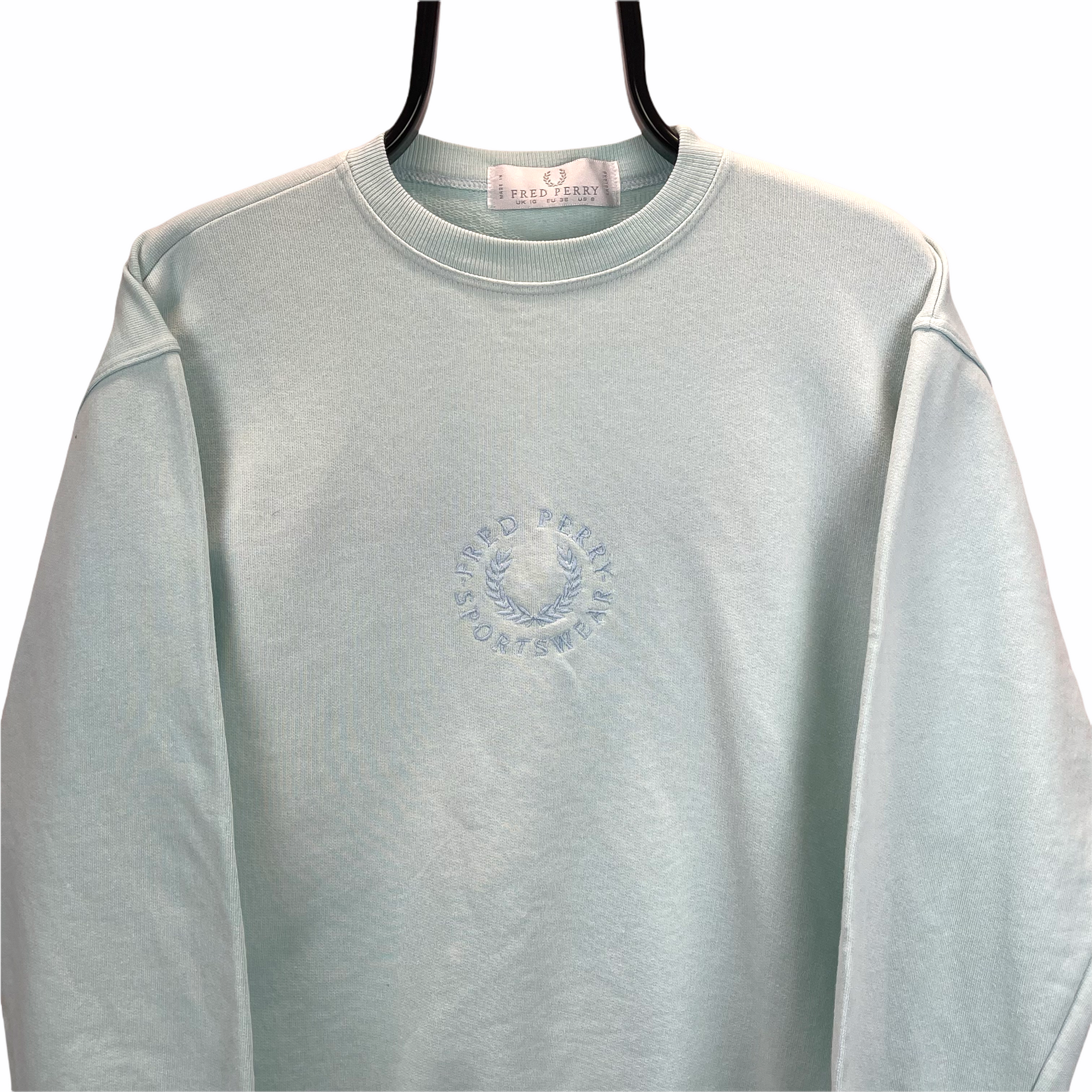 VINTAGE 90S FRED PERRY SPELLOUT IN ICE BLUE/MINT - MEN'S XS/WOMEN'S SMALL