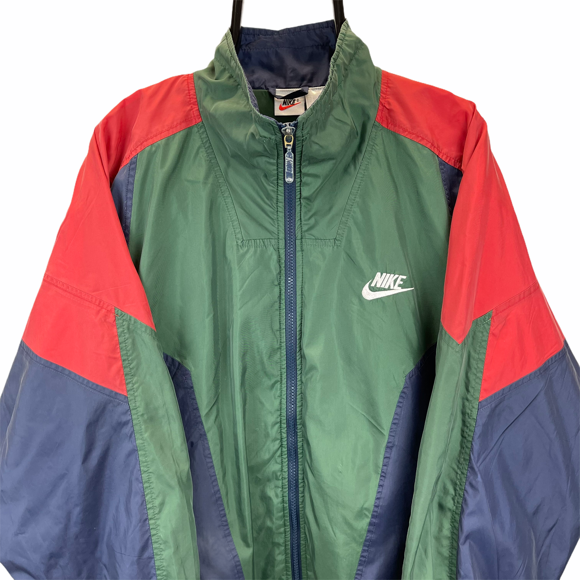 VINTAGE 90S NIKE TRACK JACKET IN GREEN, NAVY & RED - MEN'S LARGE/WOMEN'S XL