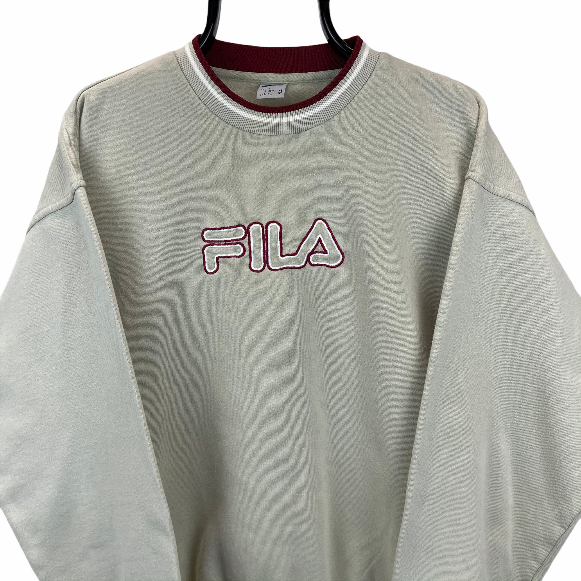 Vintage 90s Fila Spellout Sweatshirt in Beige & Red - Men's XL/Women's XXL