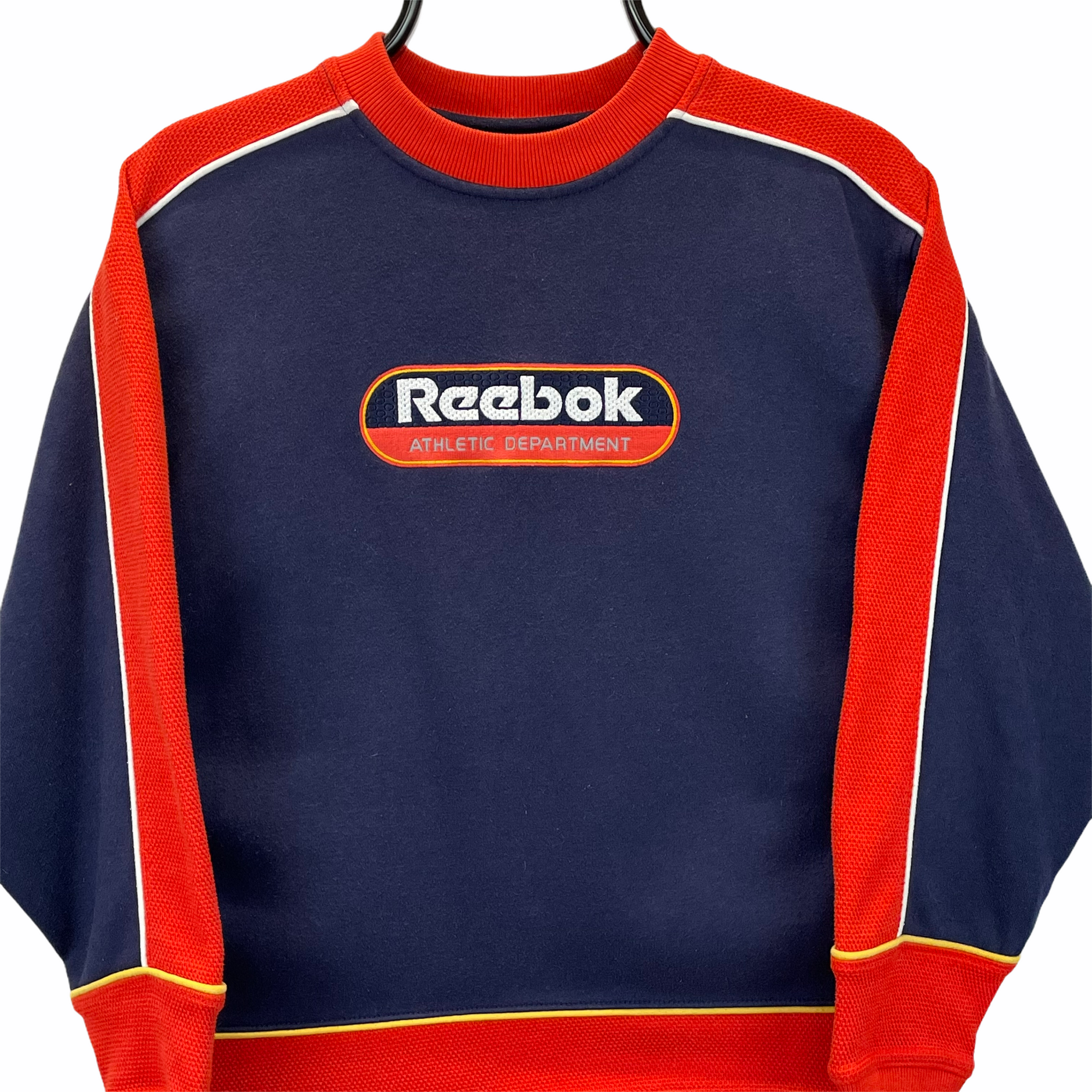 Vintage 90s Reebok Spellout Sweatshirt in Navy & Red - Men's XS/Women's Small