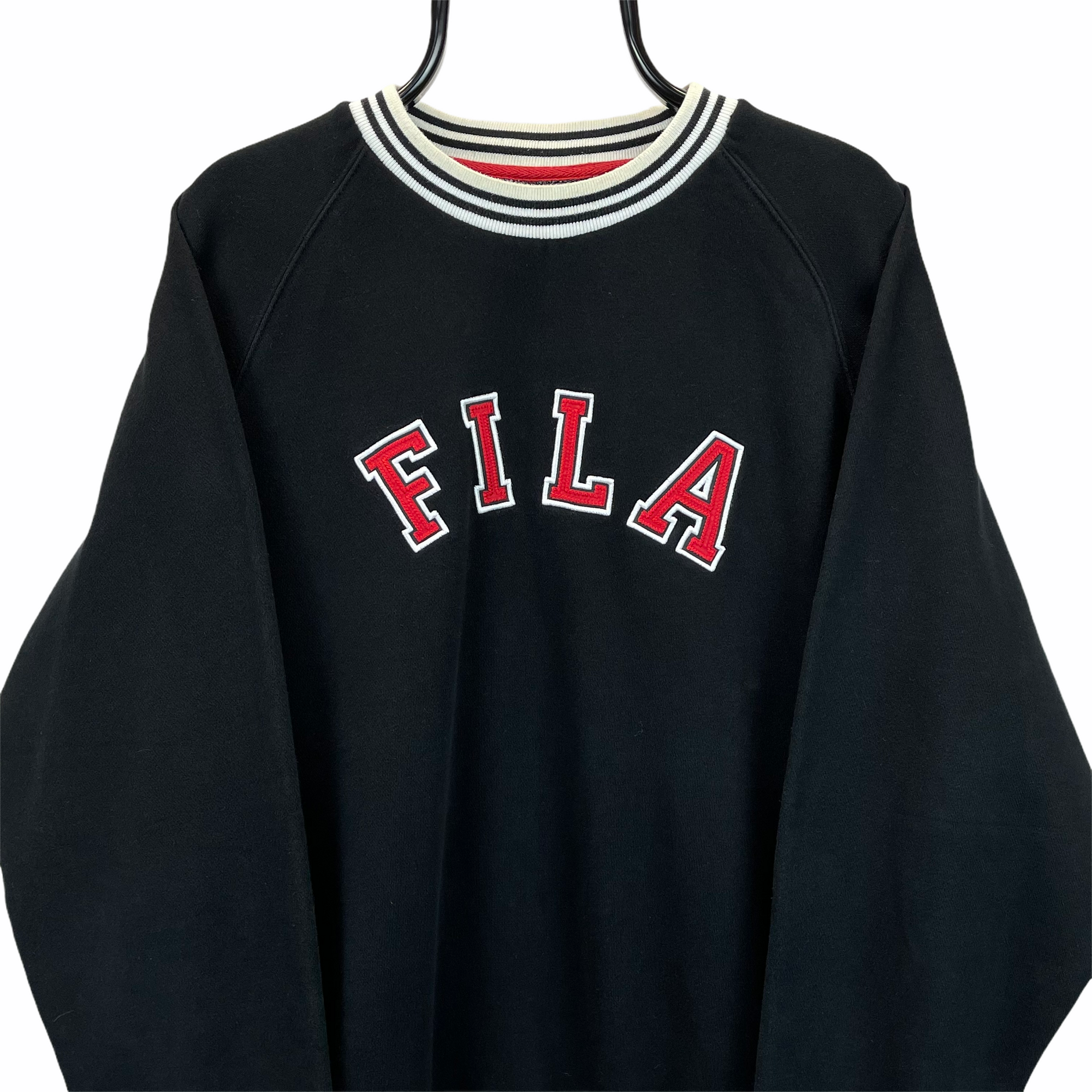 Vintage Fila Spellout Sweatshirt in Black & Red - Men's Large/Women's XL