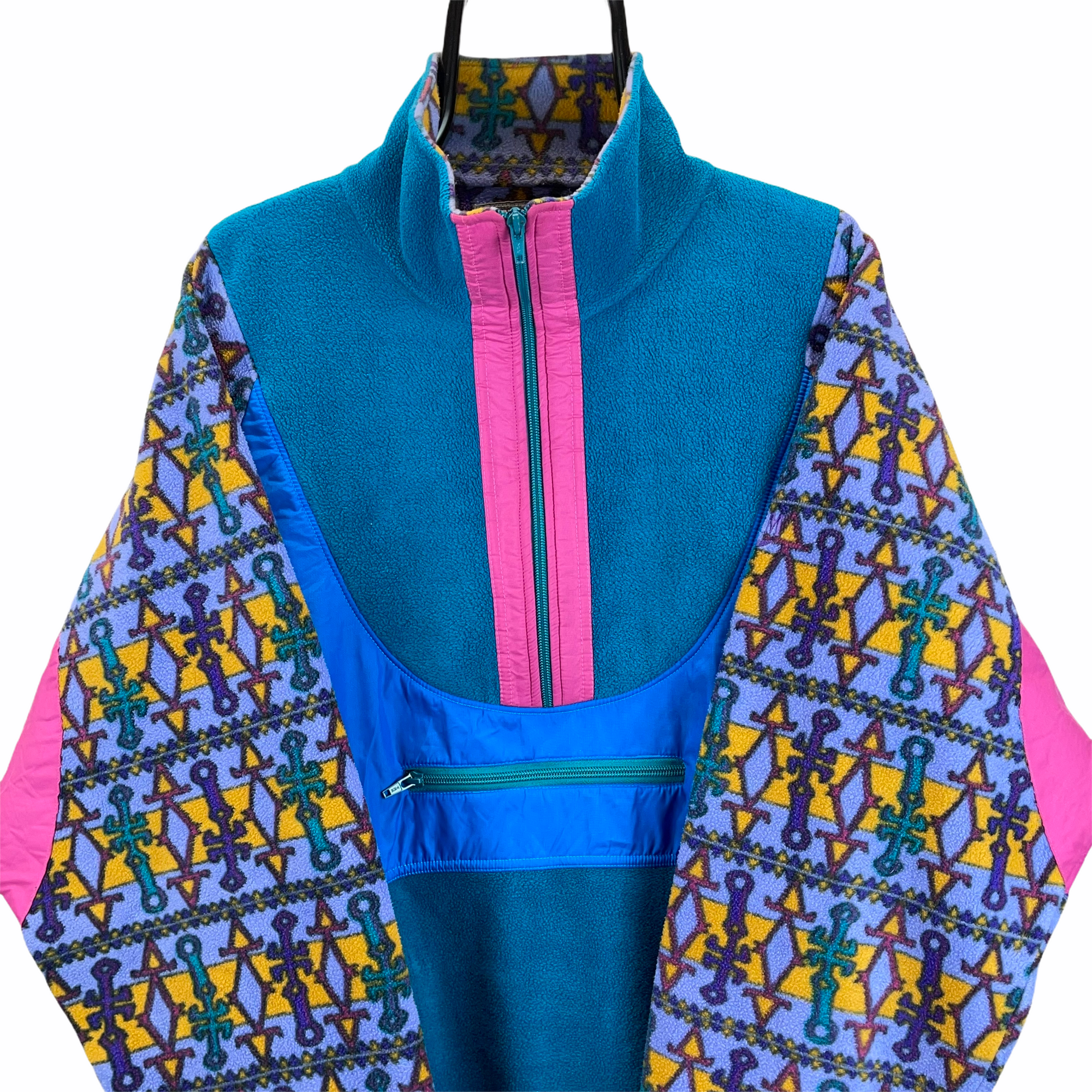 Vintage Crazy Print Fleece in Pink, Blue & Turquoise - Men's XL/Women's XXL