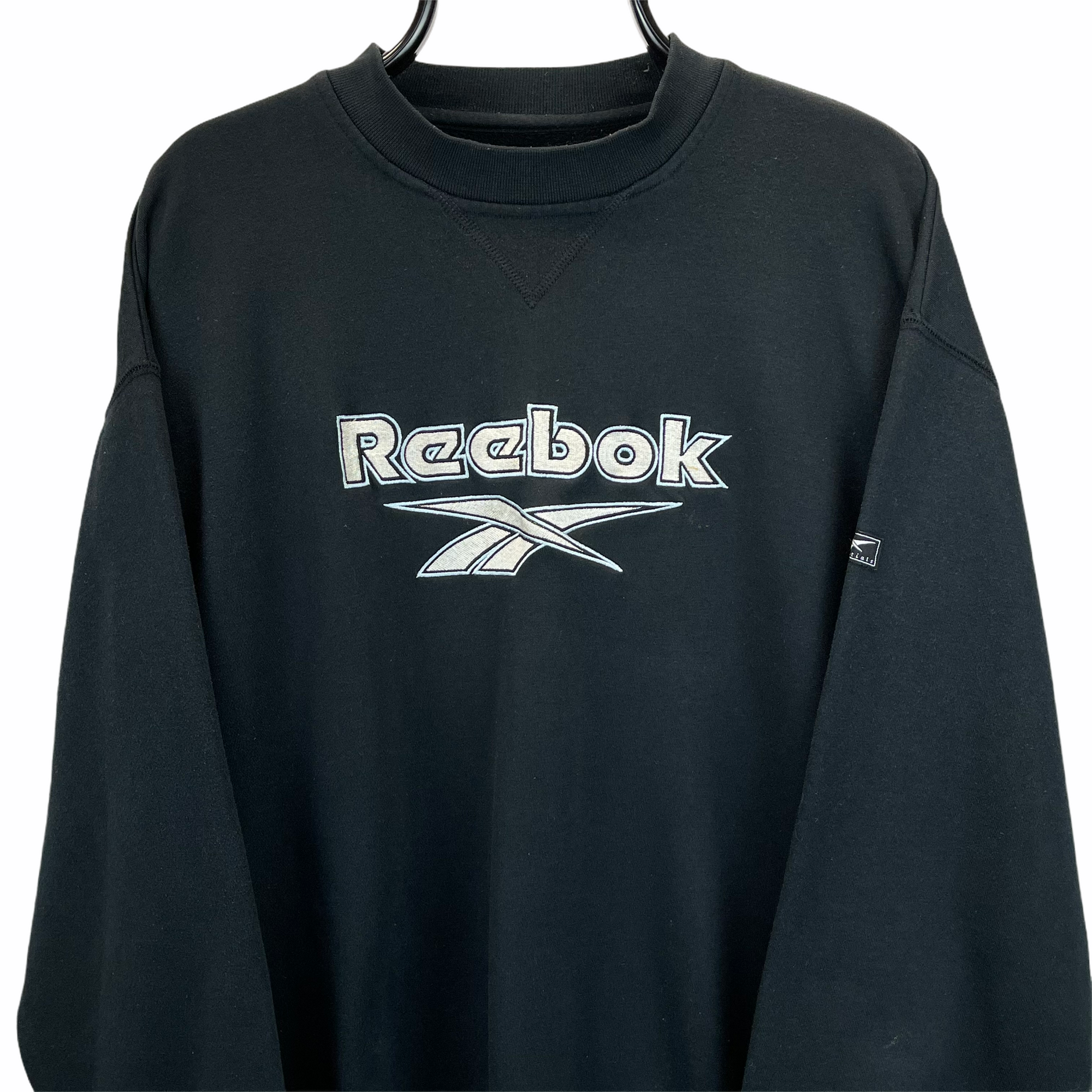 Vintage 90s Reebok Spellout Sweatshirt in Black - Men's Large/Women's XL