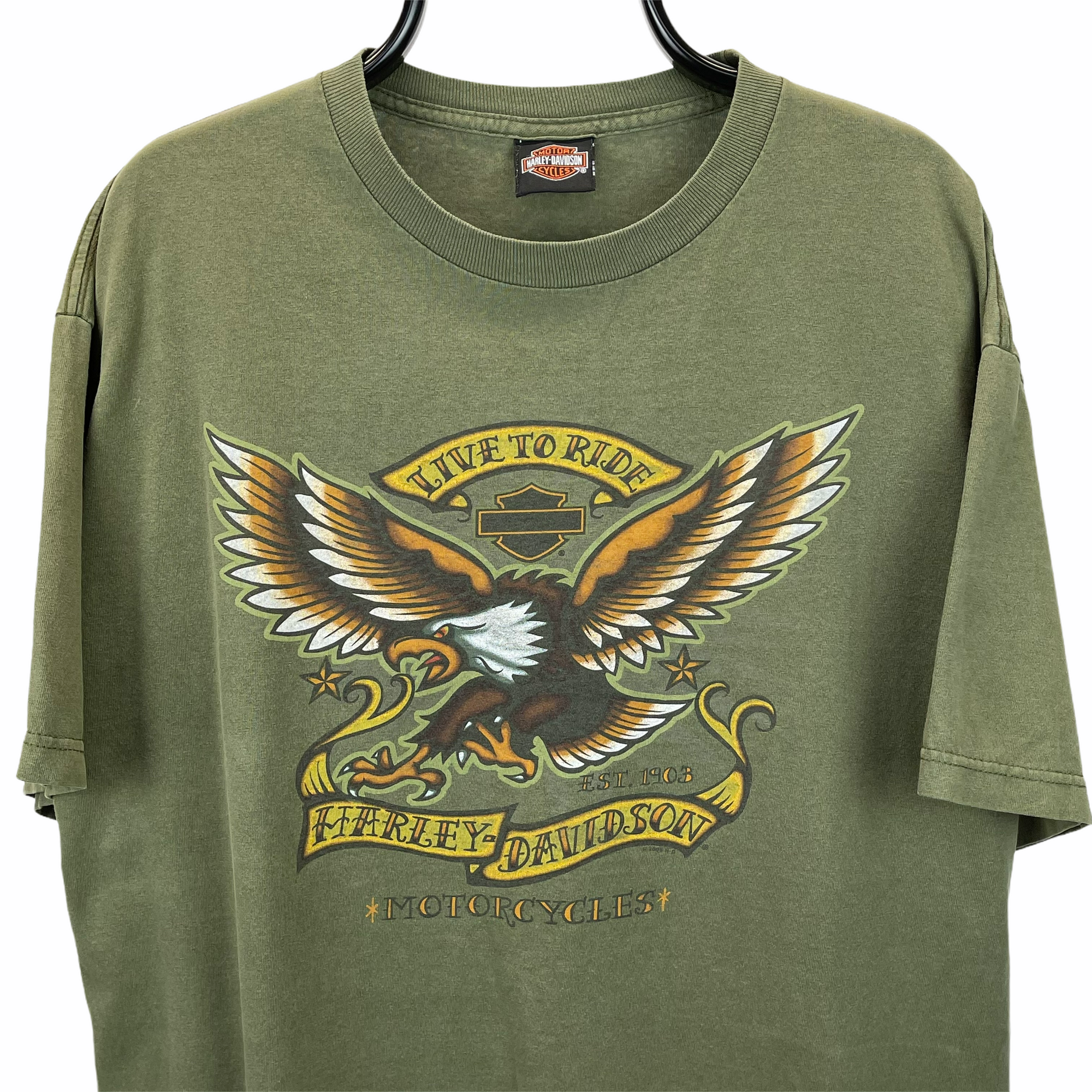 Vintage Harley Davidson Eagle Tee in Olive - Men's Large/Women's XL