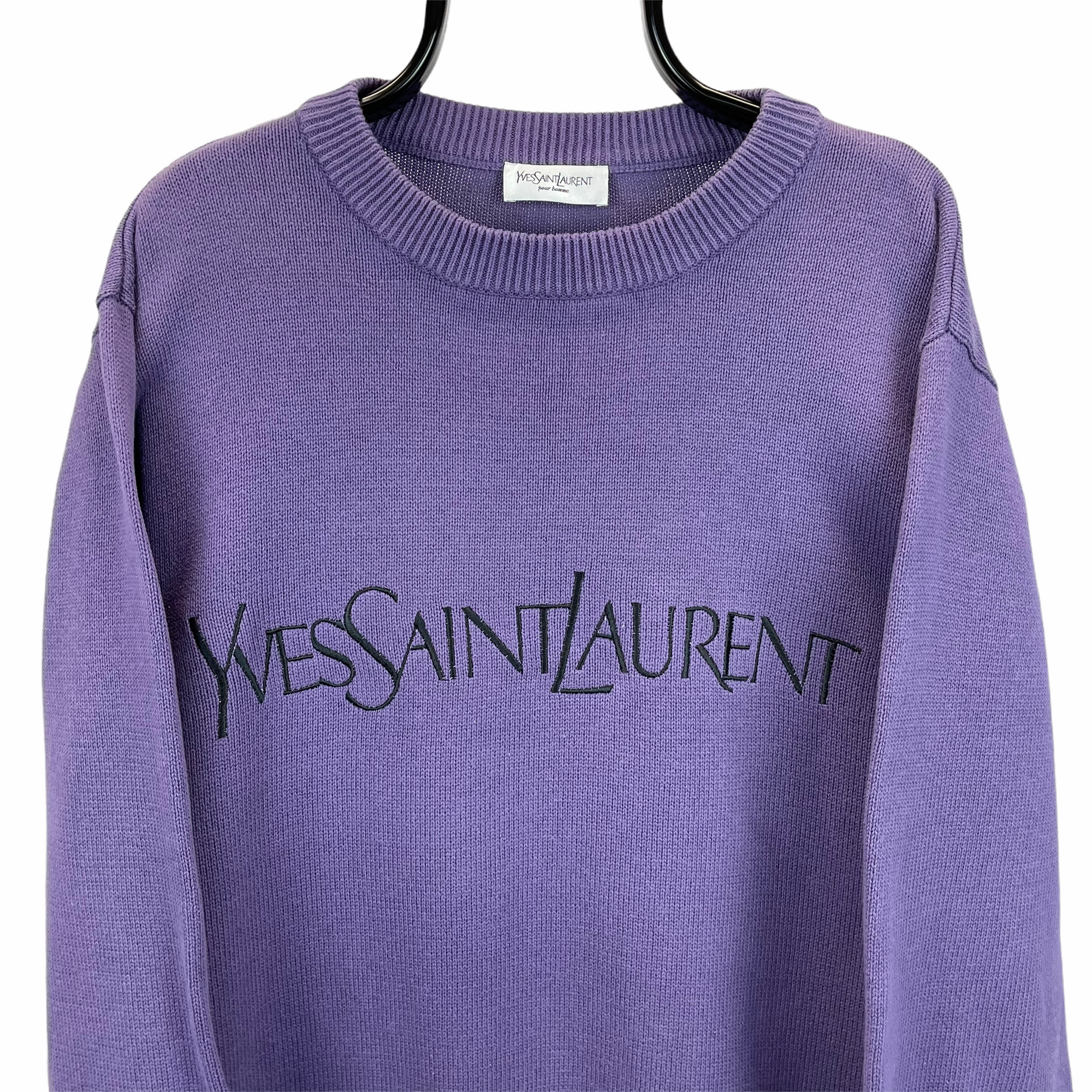 Vintage YSL Spellout Knit Sweater in Purple - Men's Large/Women's XL