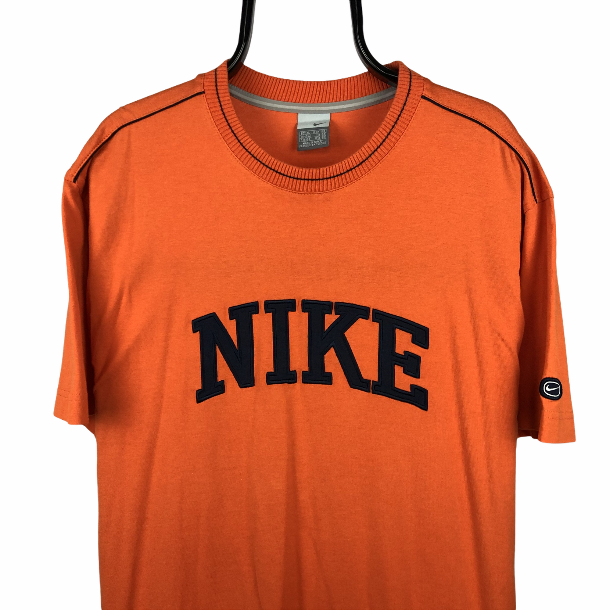 Vintage Nike Spellout Tee in Orange/Navy - Men's Large/Women's XL