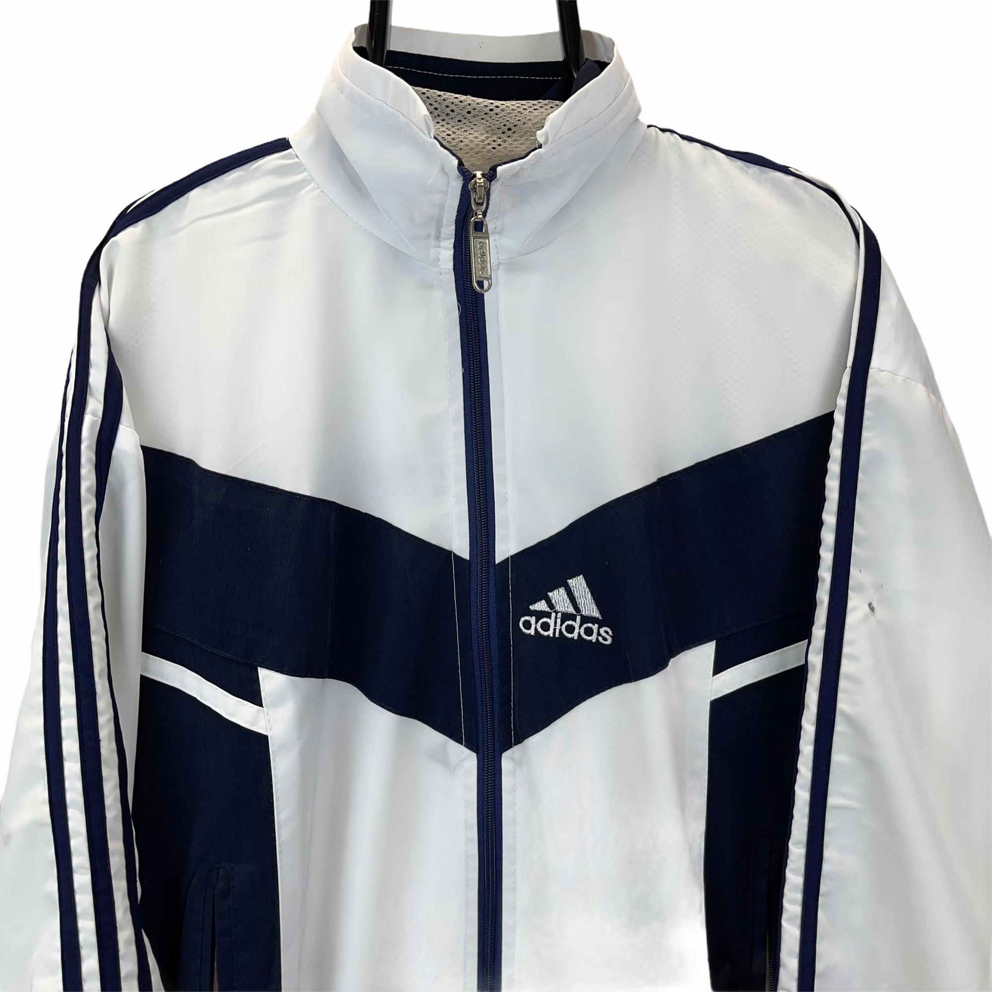 VINTAGE ADIDAS TRACK JACKET IN WHITE & NAVY - MEN'S XL/WOMEN'S XXL