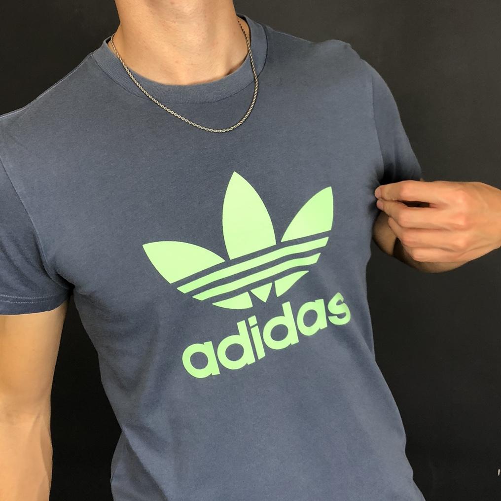 Vintage Adidas Originals T-Shirt in Grey/Blue & Green - Medium - Vintique Clothing