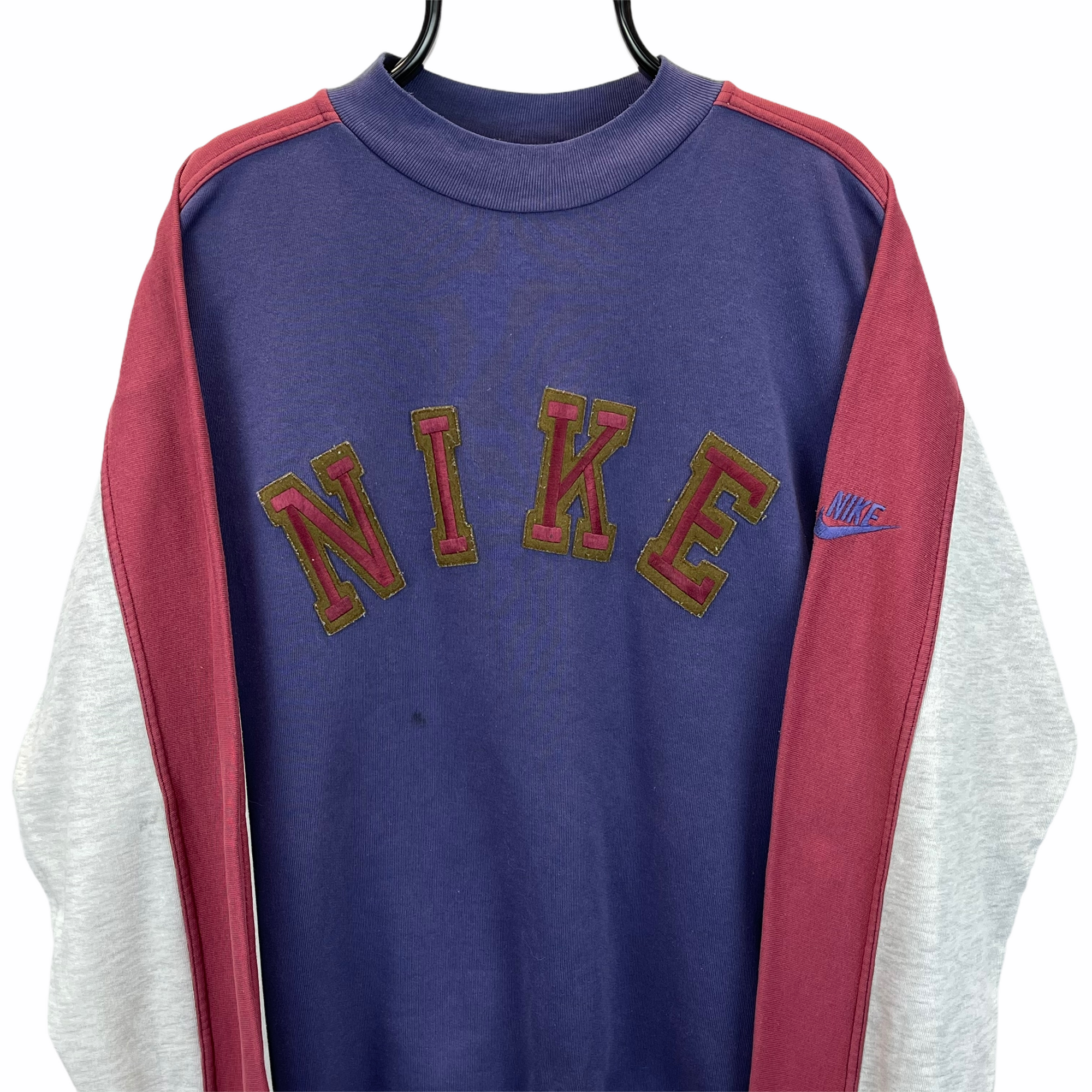 Vintage 80s Nike Spellout Sweatshirt in Purple. Burgundy & Grey - Men's Large/Women's XL