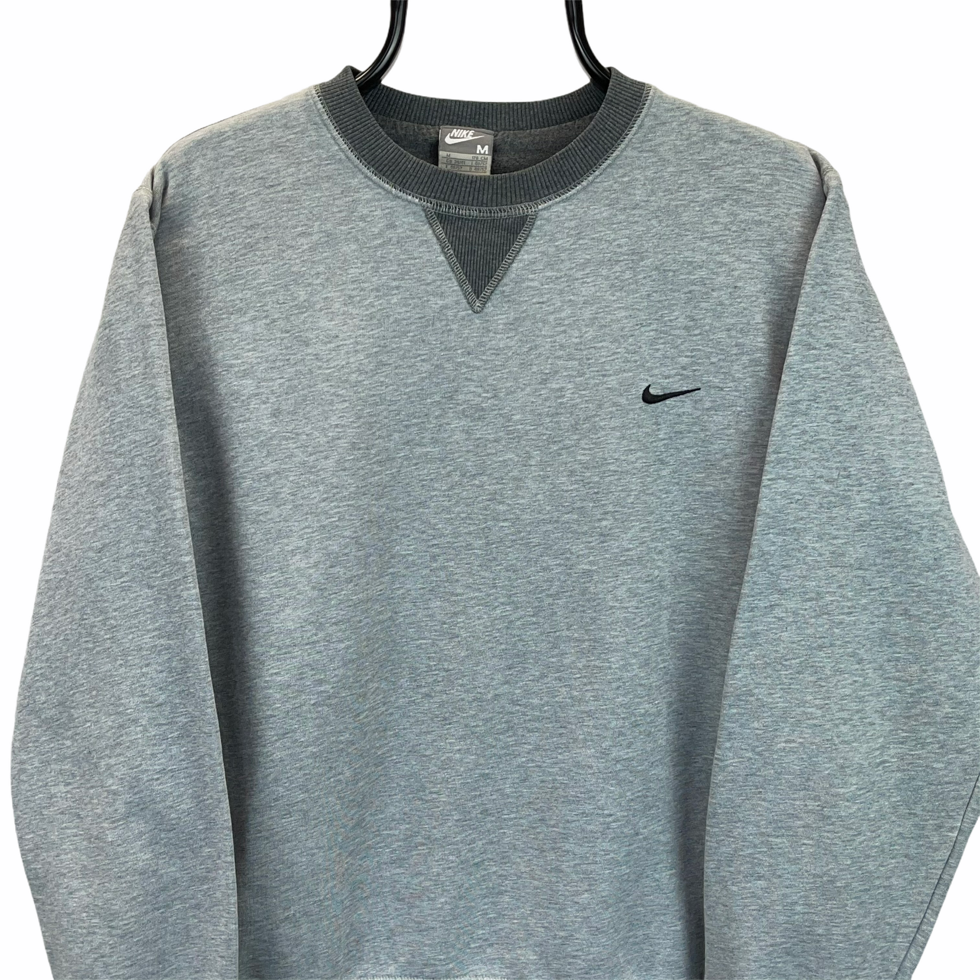 Vintage Nike Embroidered Small Swoosh Sweatshirt in Grey & Charcoal - Men's Medium/Women's Large