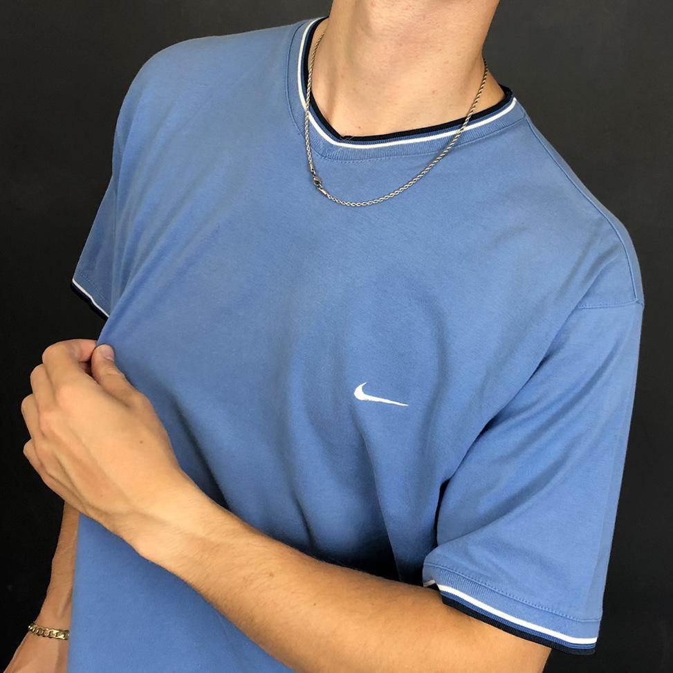 Vintage Nike T-Shirt in Baby Blue, White & Black - Vintique Clothing