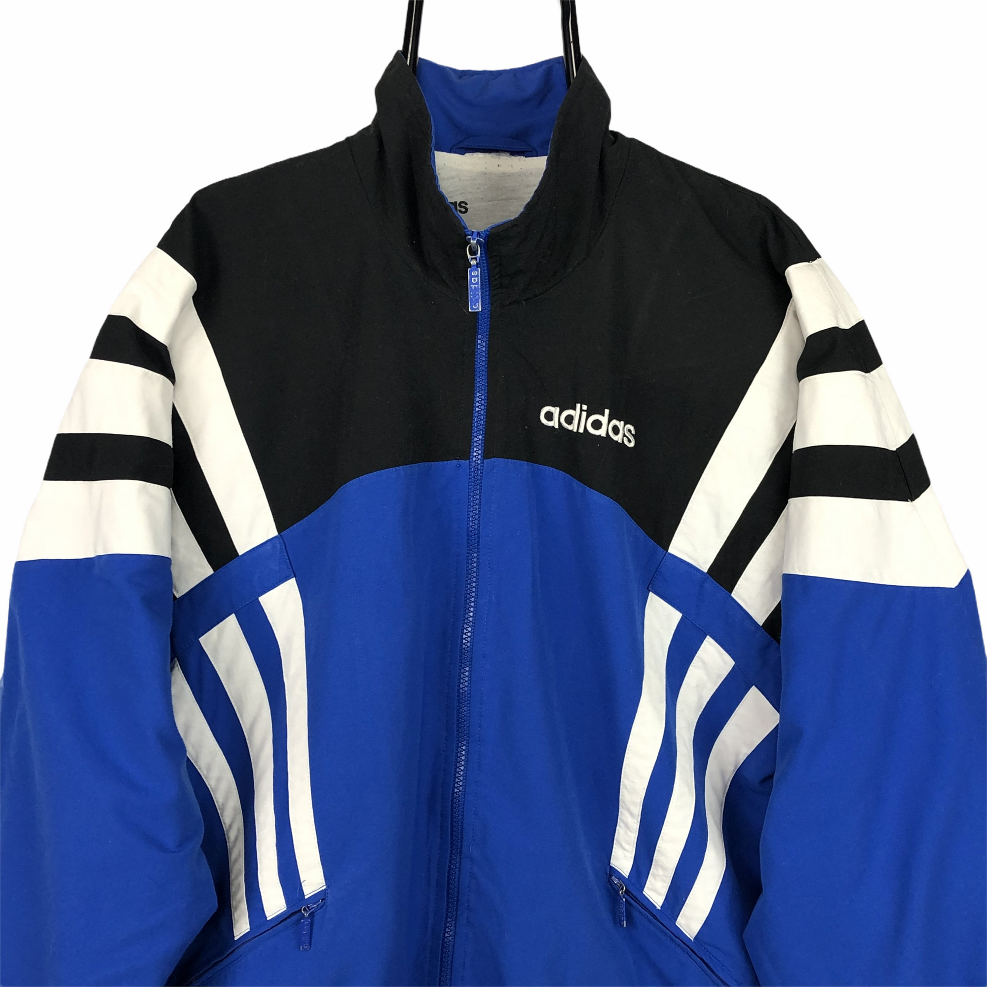 Vintage 90s Adidas Track Jacket in Blue/Black/White - Men's XL/Women's XXL