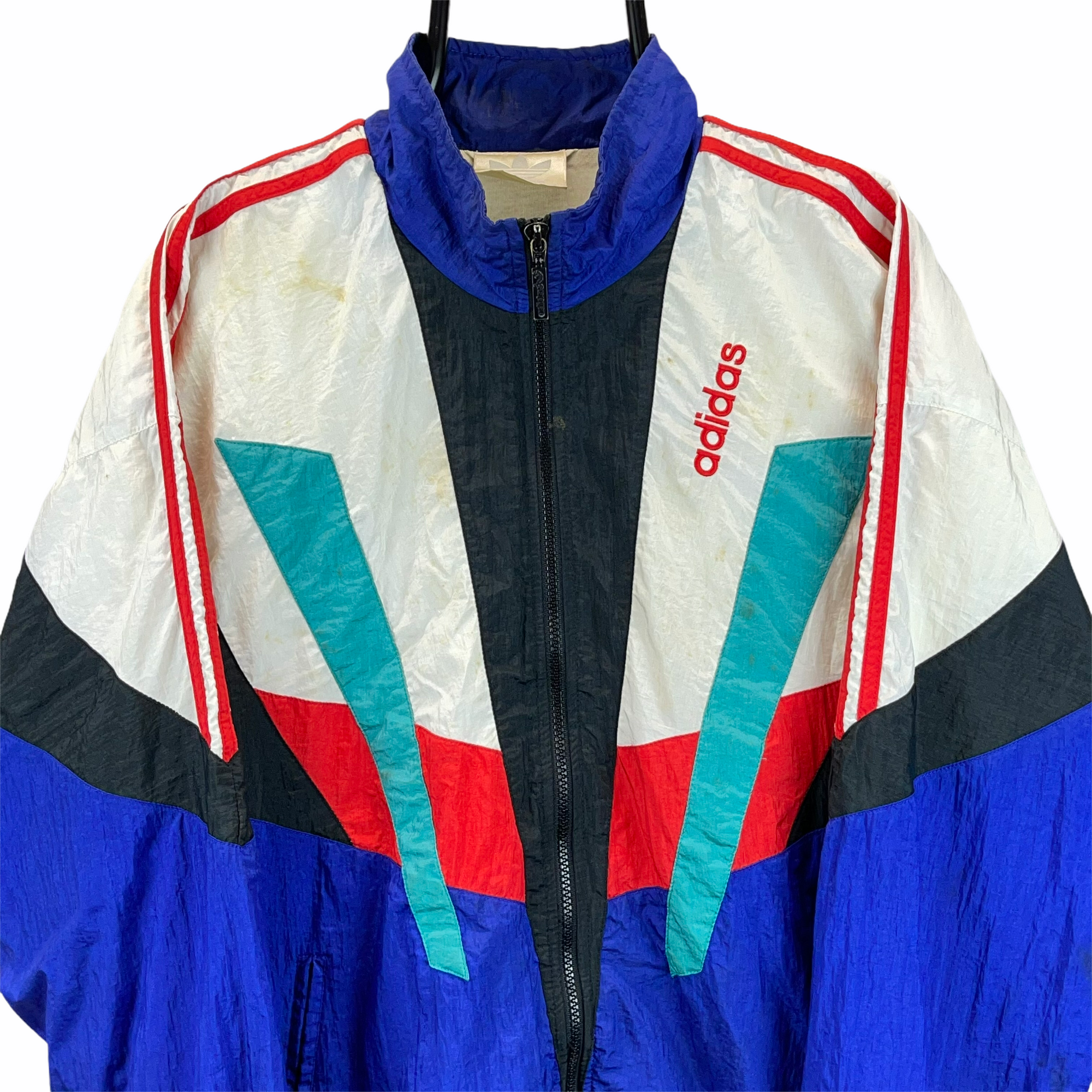 Vintage 90s Adidas Track Jacket in White, Blue & green - Men's Medium/Women's Large
