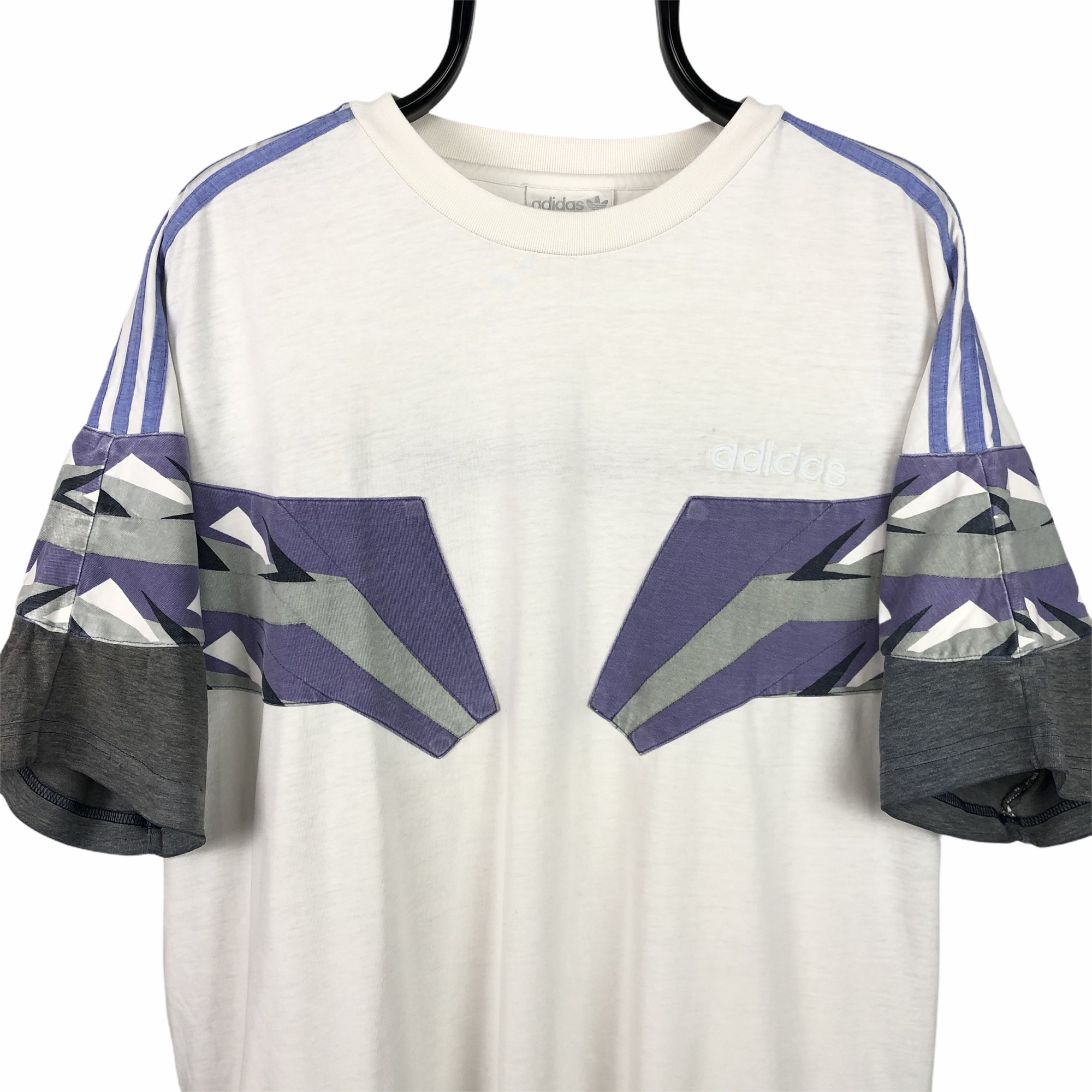 Vintage 90s Adidas Tee in White/Purple/Grey - Men's XL/Women's XXL