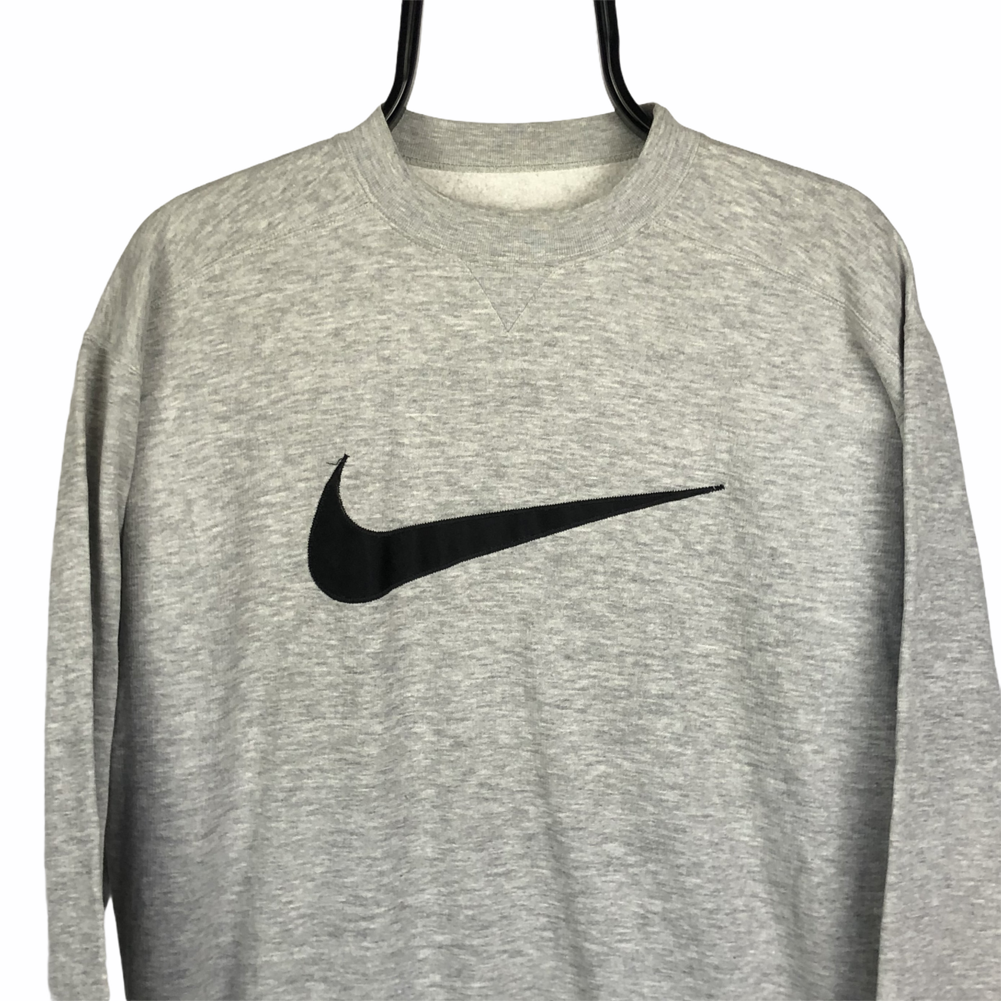 Vintage 90s Nike Embroidered Big Swoosh Sweatshirt in Grey - Men's Medium/Women's Large