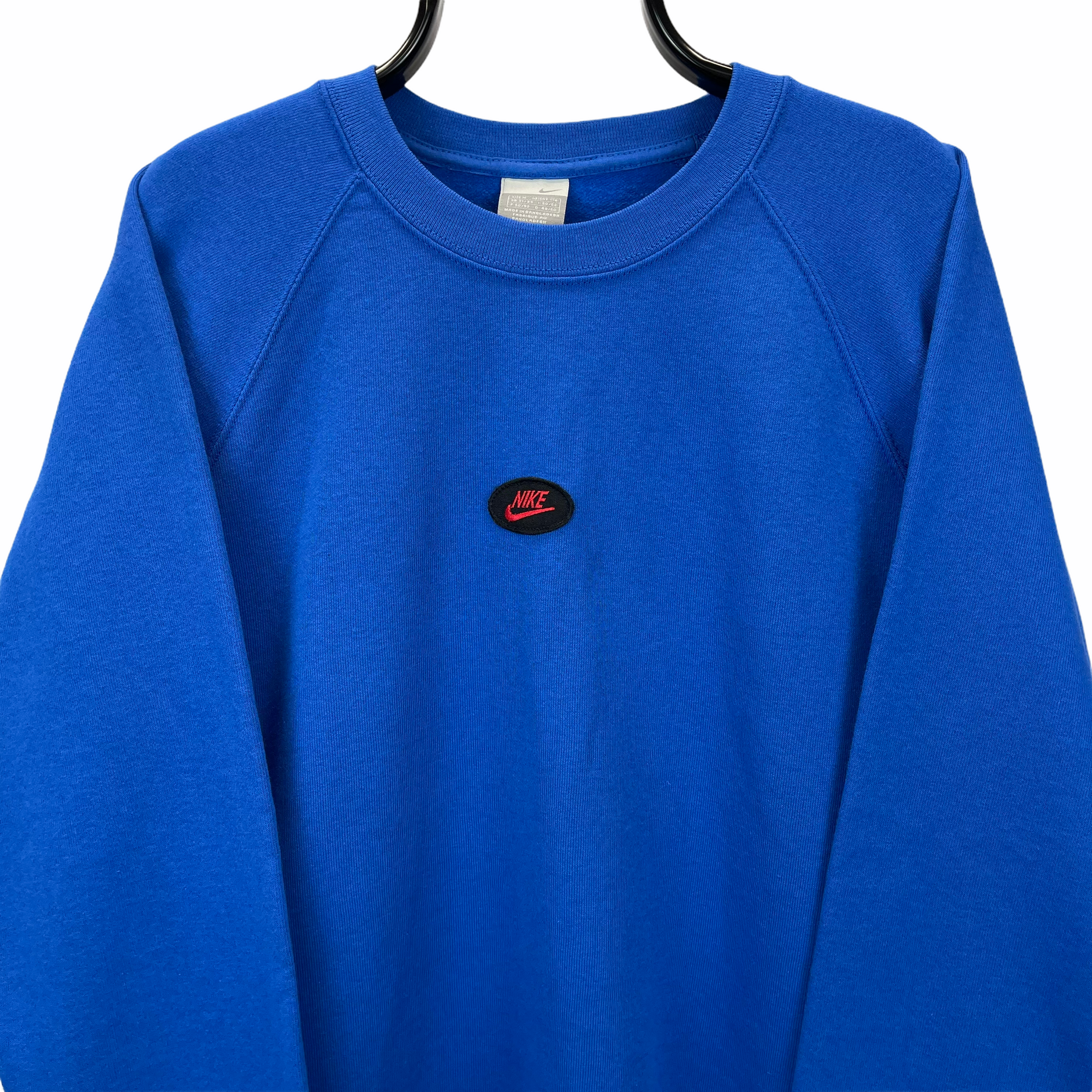 VINTAGE NIKE EMBROIDERED SMALL SPELLOUT SWEATSHIRT IN BLUE - MEN'S LARGE/WOMEN'S XL