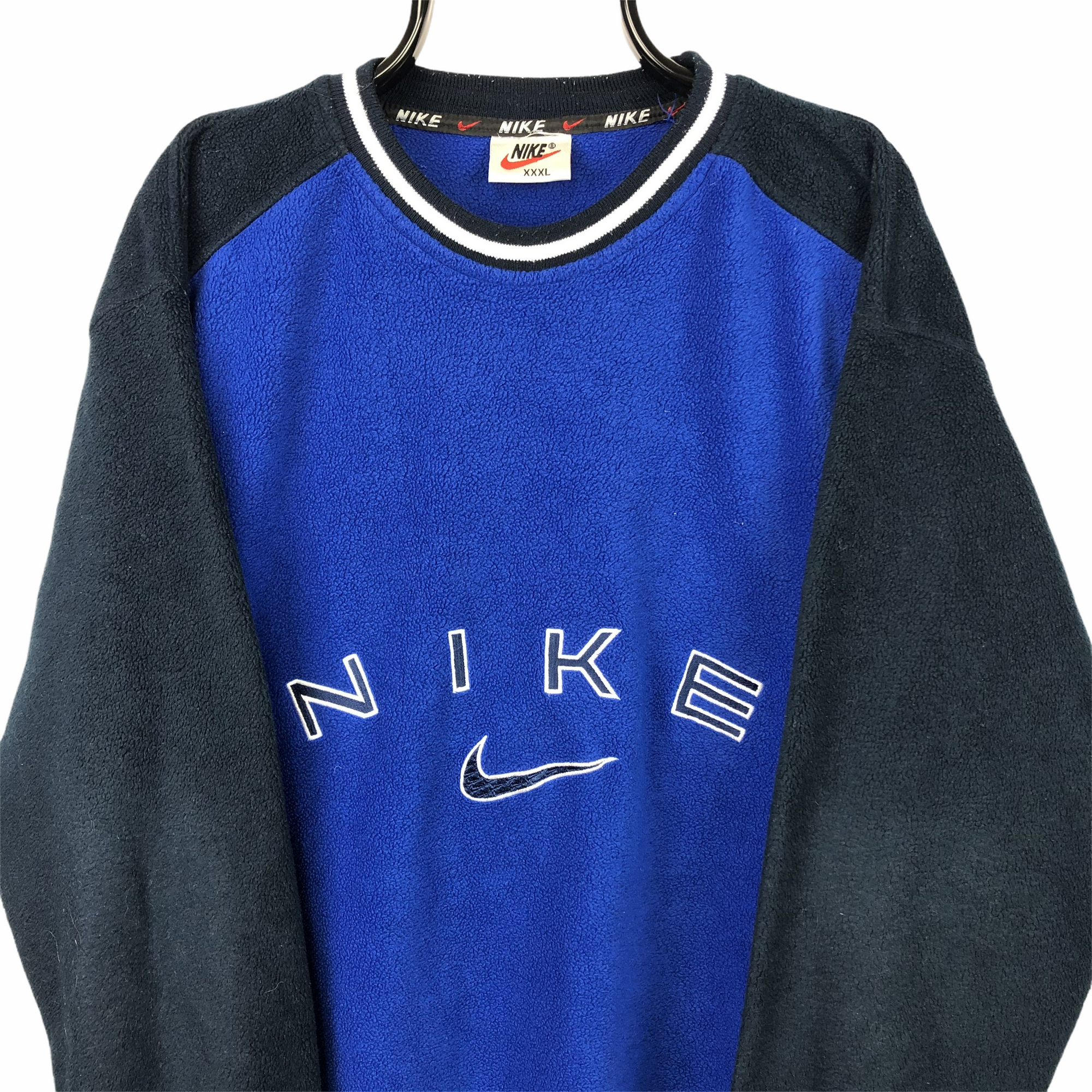 Vintage 90s Nike Spellout Fleece Sweatshirt in Blue & Navy - Men's XL/Women's XXL