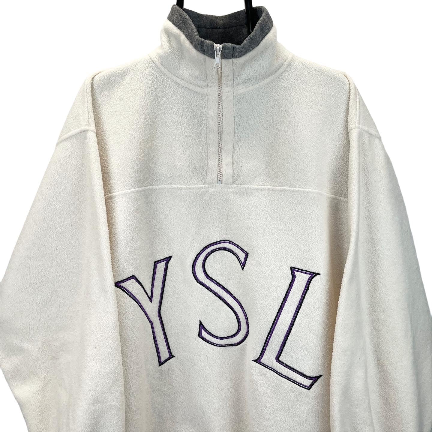 Vintage YSL Spellout 1/4 Zip Fleece in Cream & Purple - Men's XL/Women's XXL