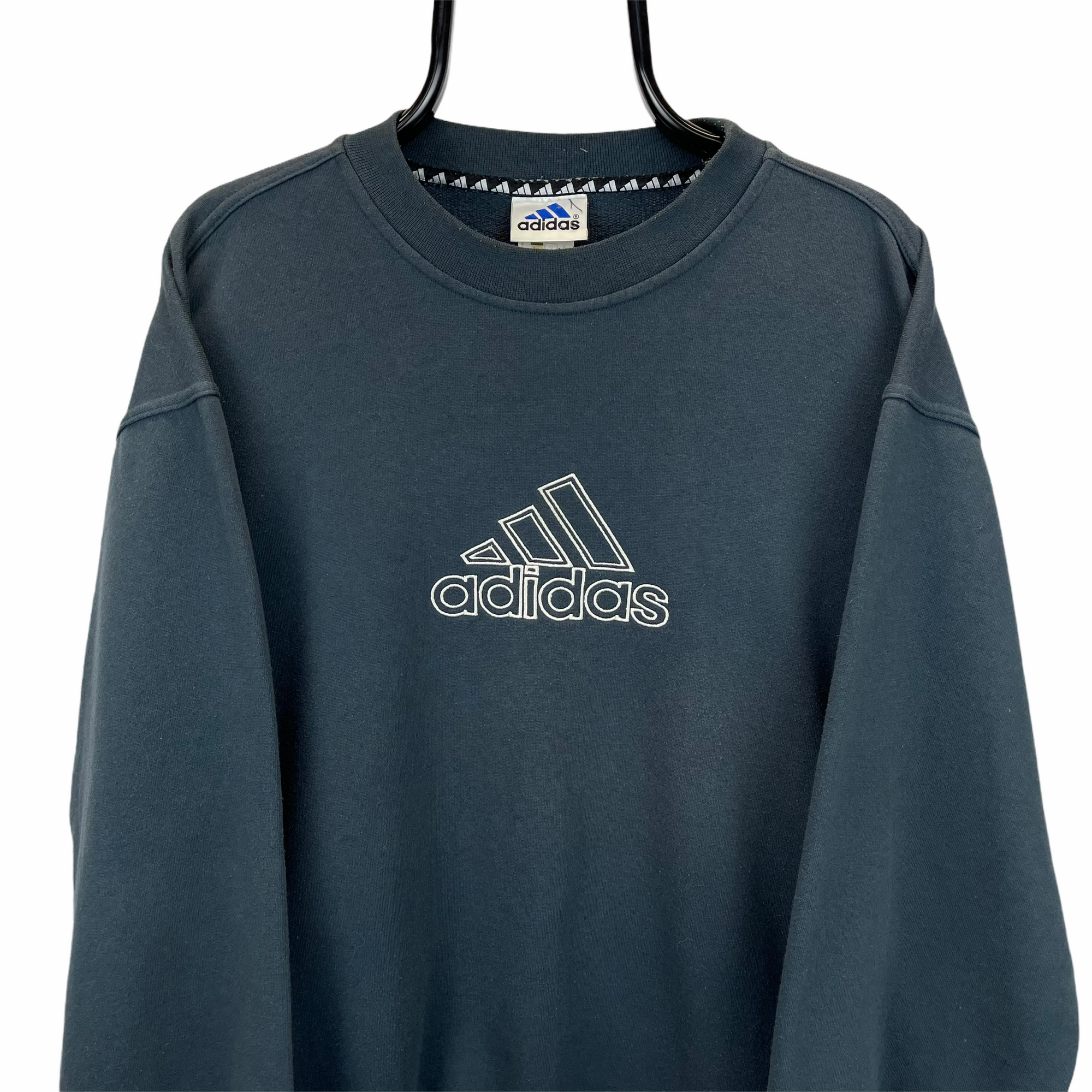 Vintage 90s Adidas Spellout Sweatshirt in Washed Black - Men's Large/Women's XL
